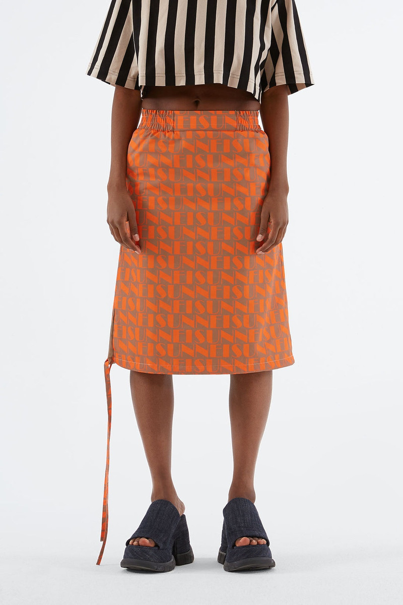 SUNNEI REVERSIBLE ORANGE & BEIGE LOGO ELASTIC SKIRT outlook