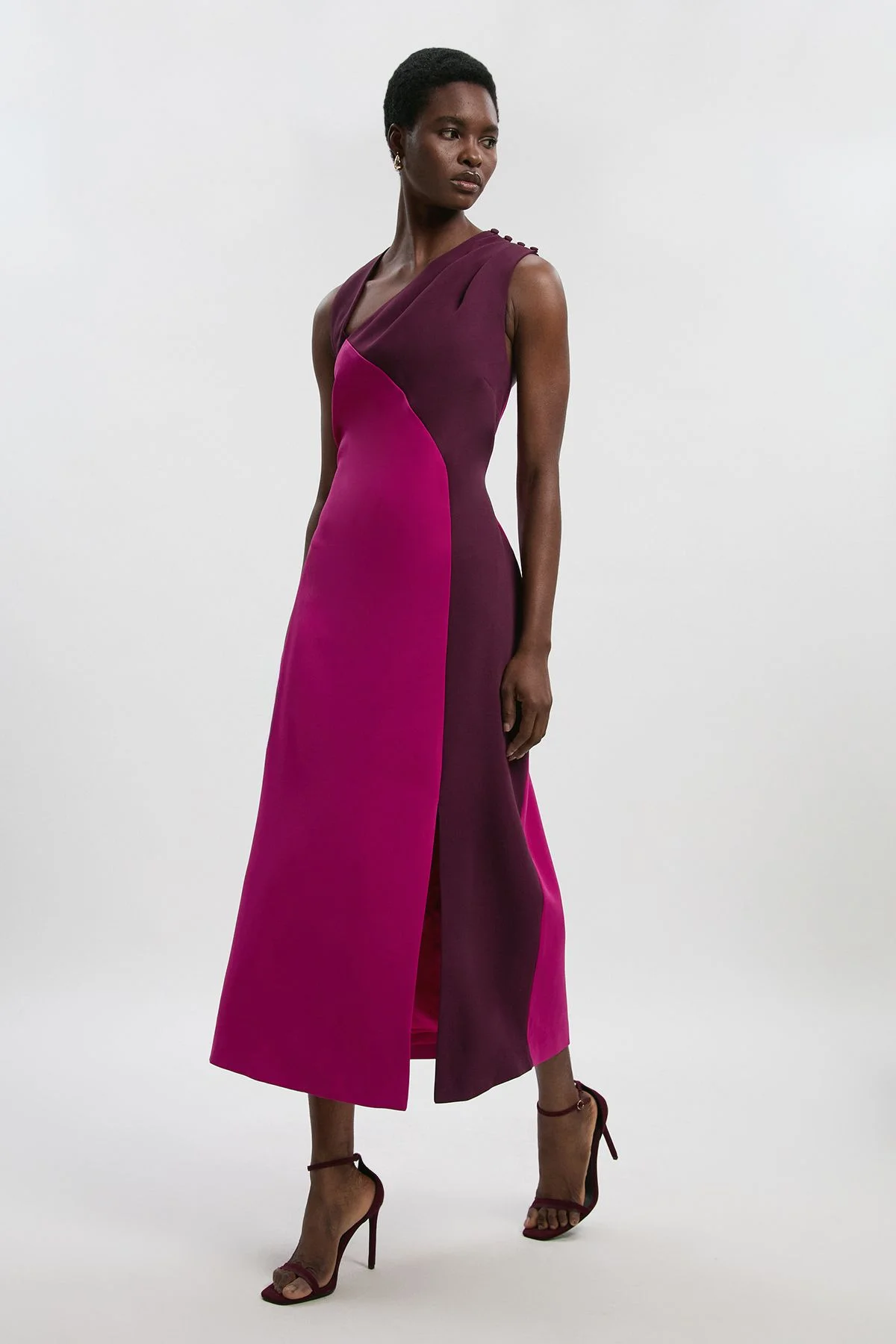 Soft Tailored Colour Block Halter Neck Midi Dress - 1