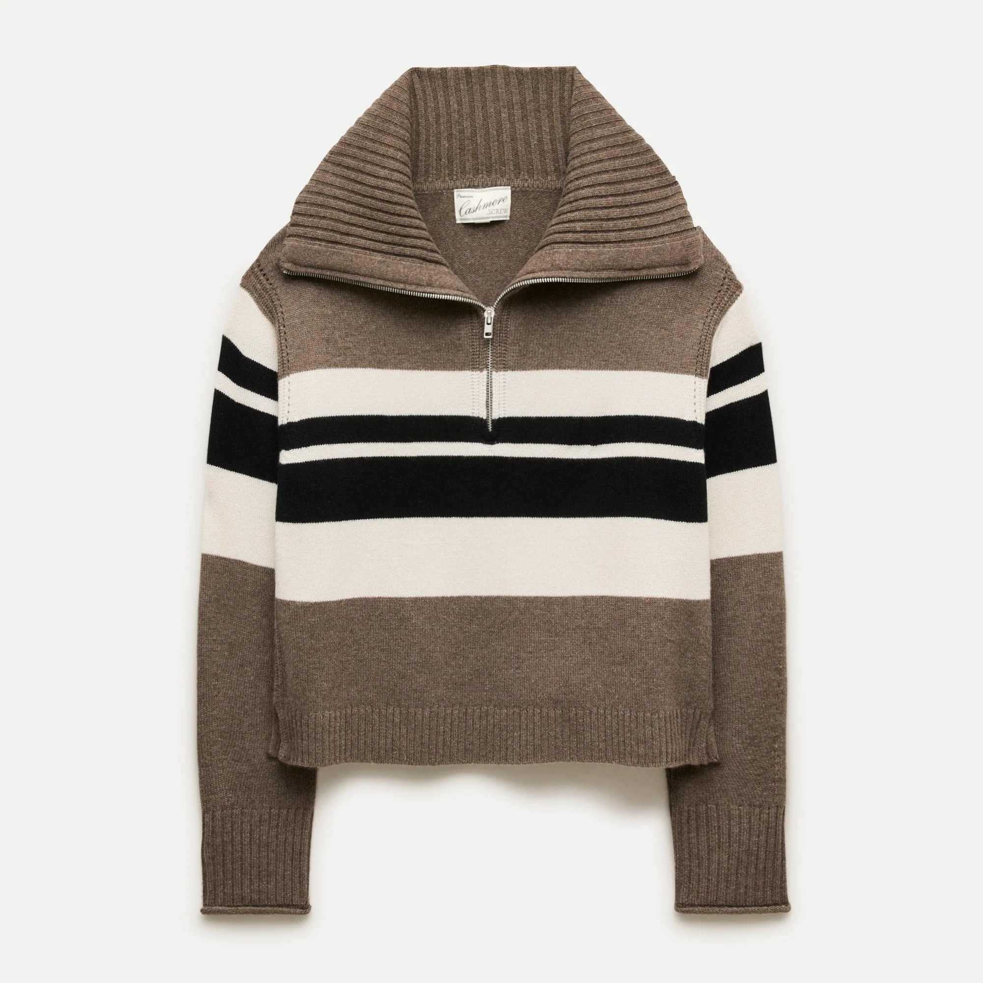 Cashmere quarter-zip sweater in placed stripe - 1