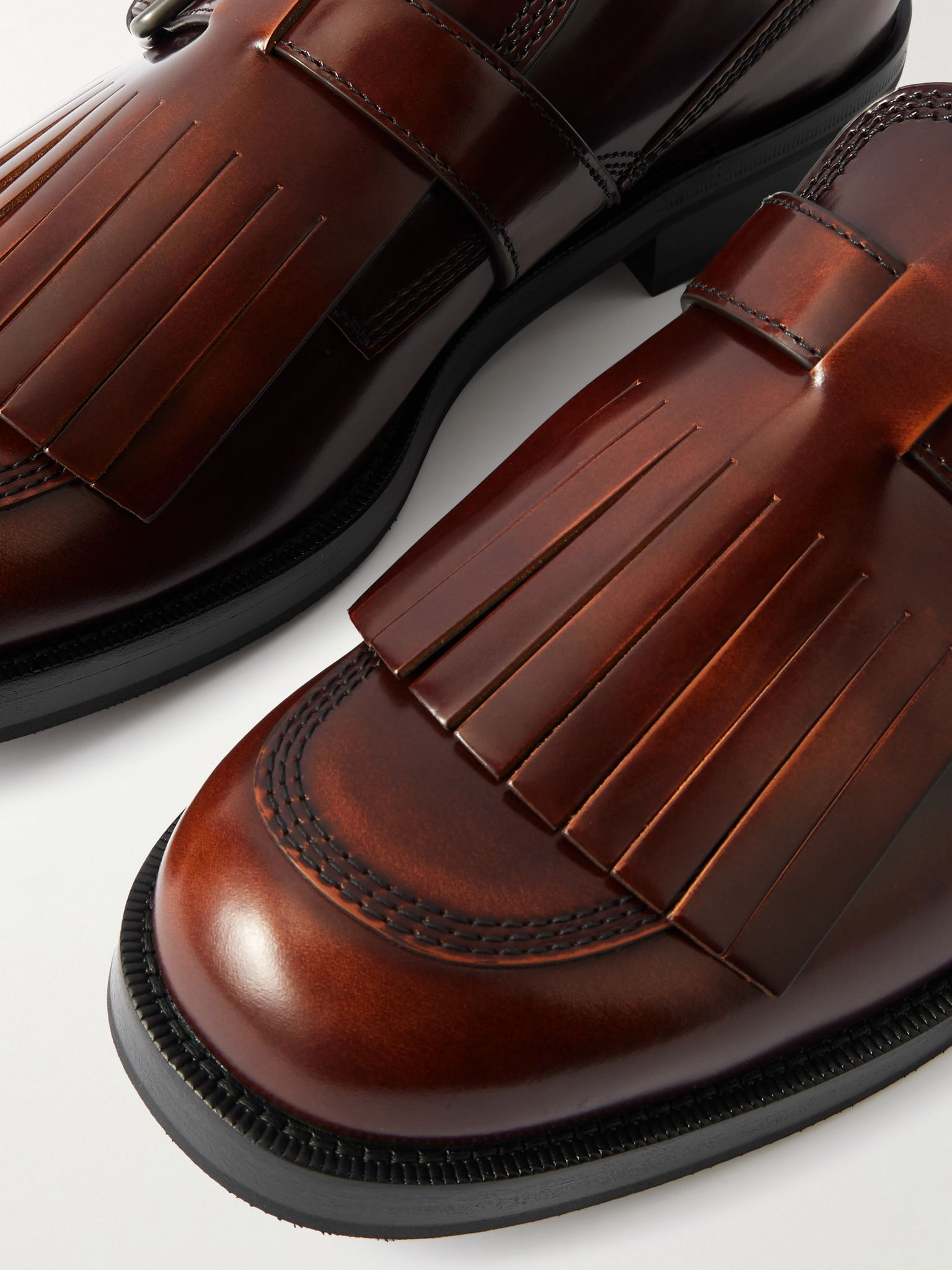 Piper fringed glossed-leather brogues Brown - 4