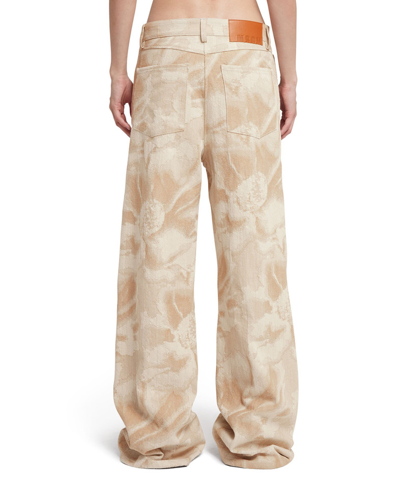 Jacquard fabric pants with 5 pockets and large daisy design 3