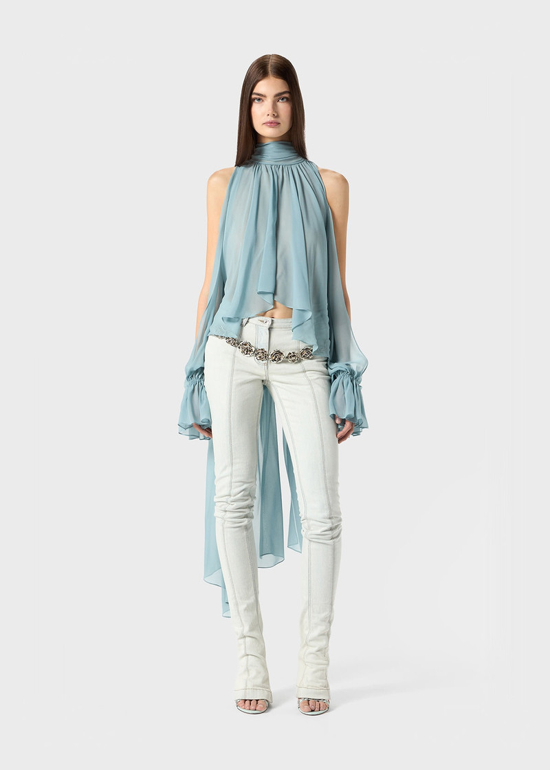 Blumarine BLEACHED DENIM JEANS WITH BOTTOM ZIP outlook