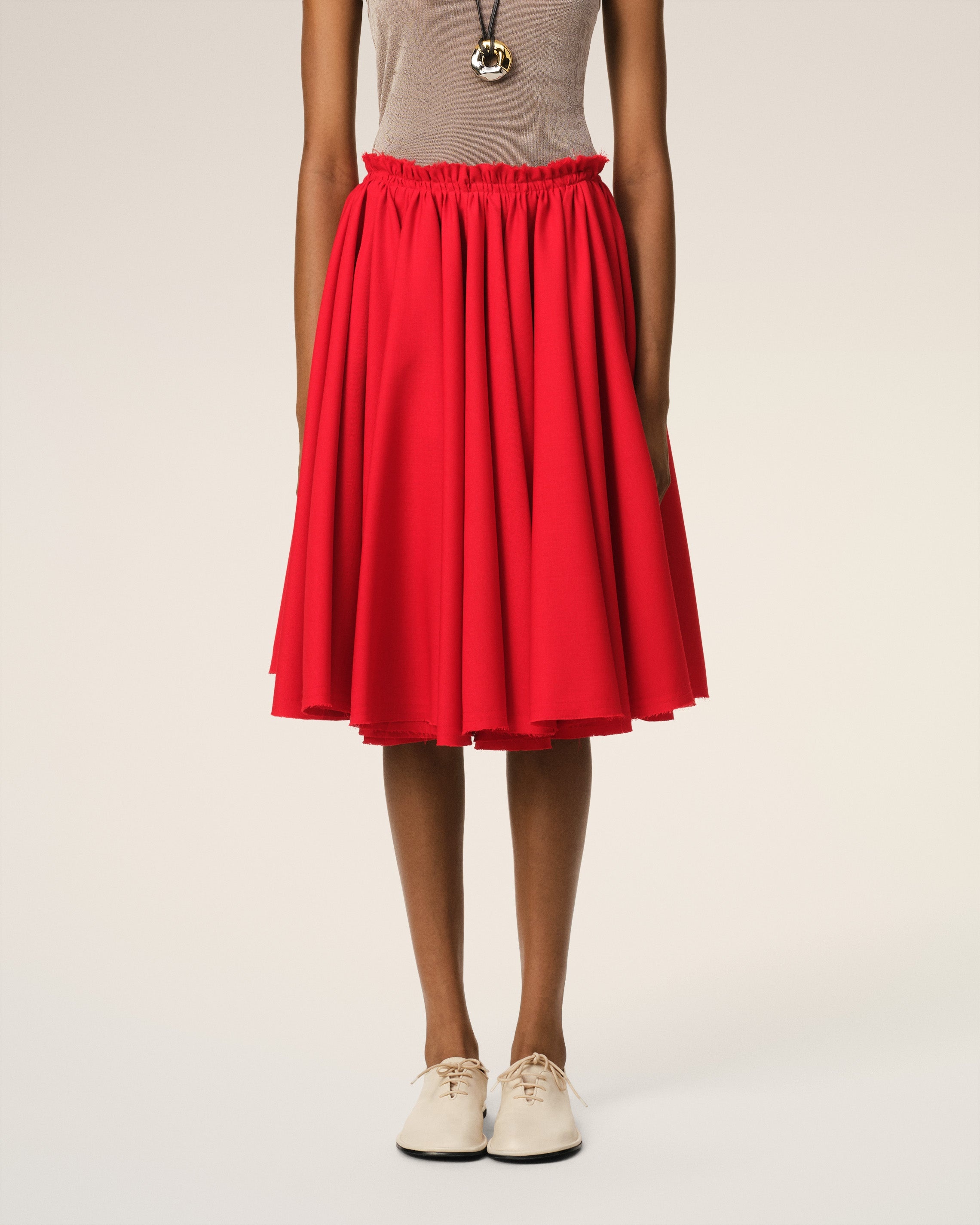 RED WOOL SKIRT WITH GODETS - 3