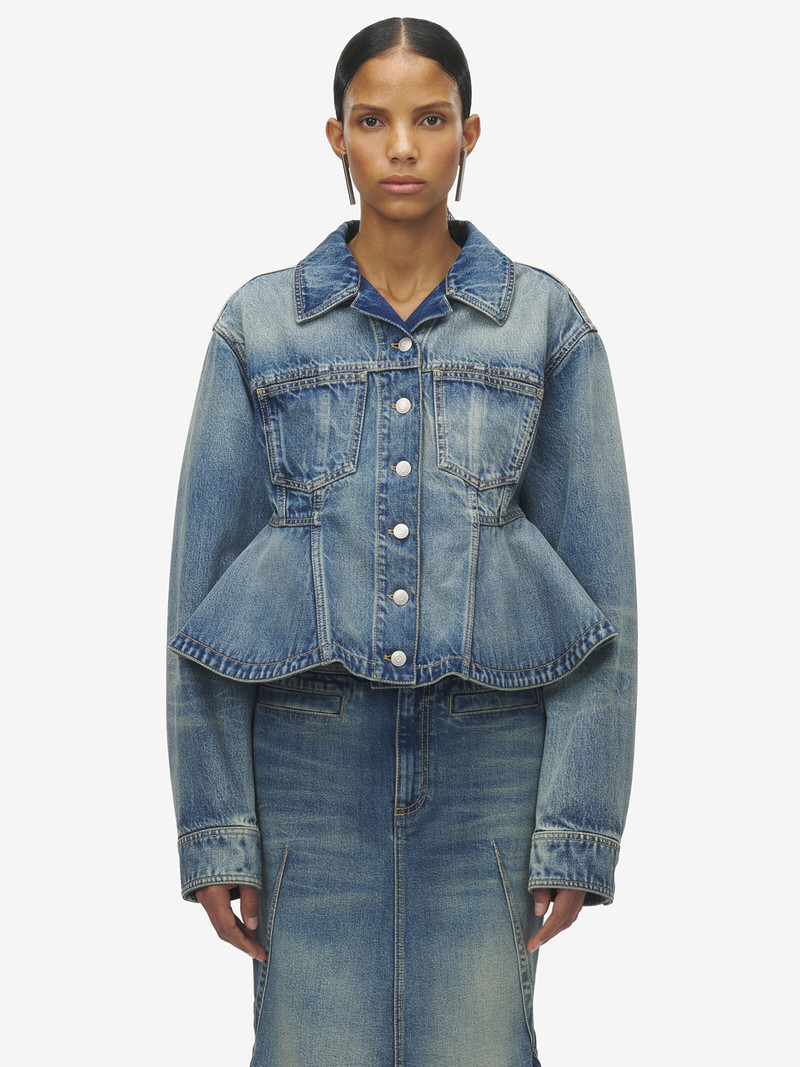 Alexander McQueen Stonewashed Denim Peplum Jacket outlook