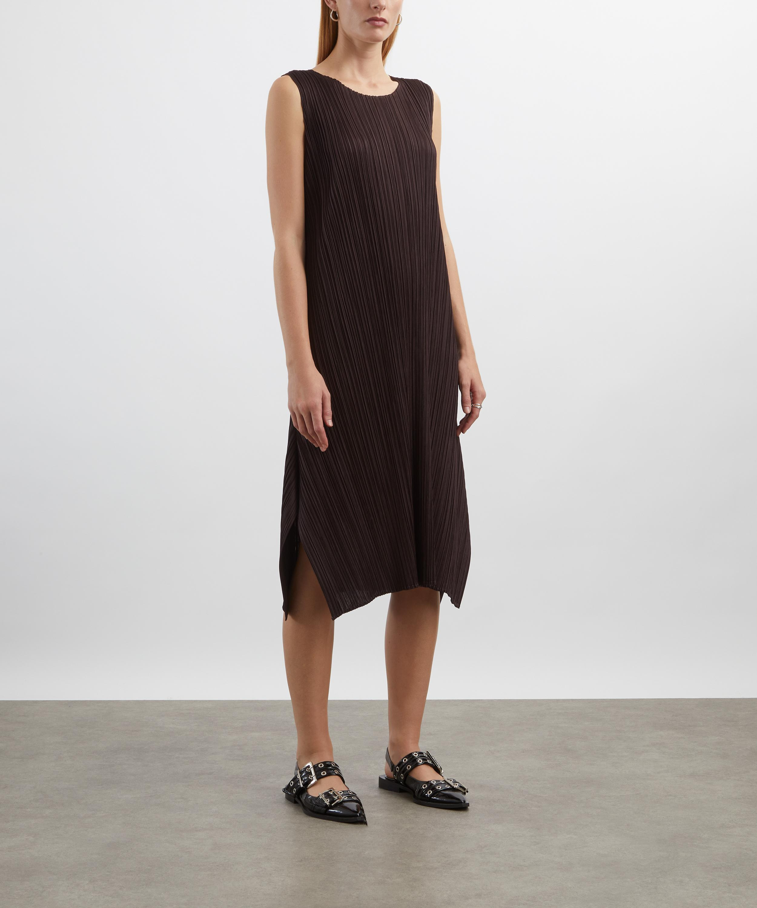 MONTHLY COLOURS: JULY Dark Brown Pleated Midi Dress - 3