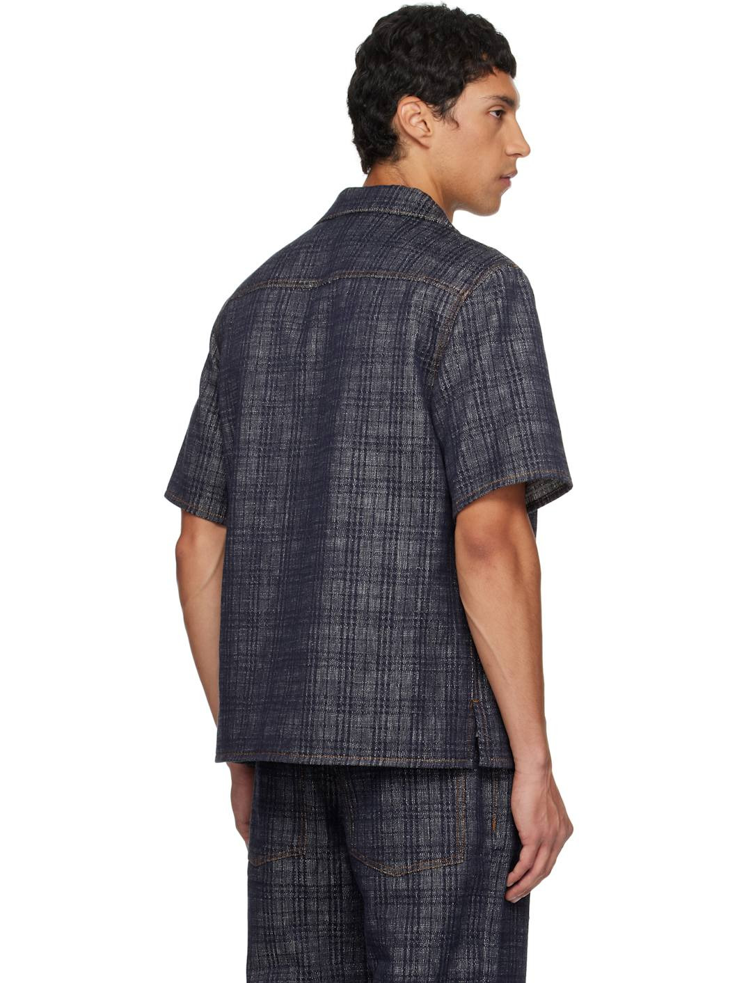 Navy Relaxed Fit Check Denim Shirt - 3