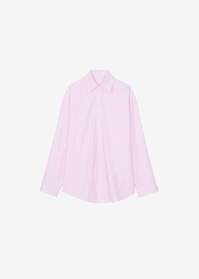 Rimini Oversized Poplin Shirt - Pink/White Stripe 1