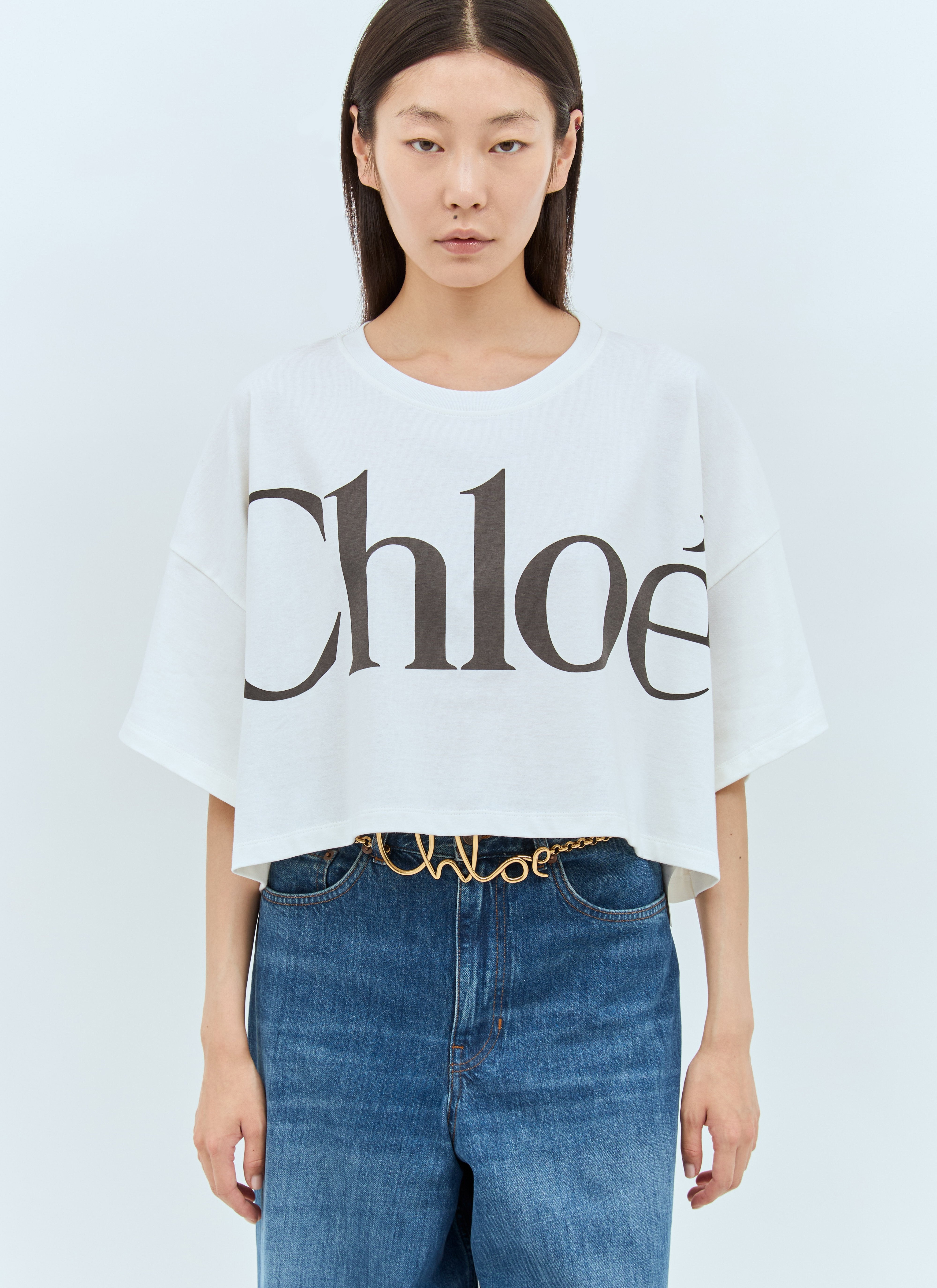 Chloé Women Cropped Boxy Logo T-Shirt - 5