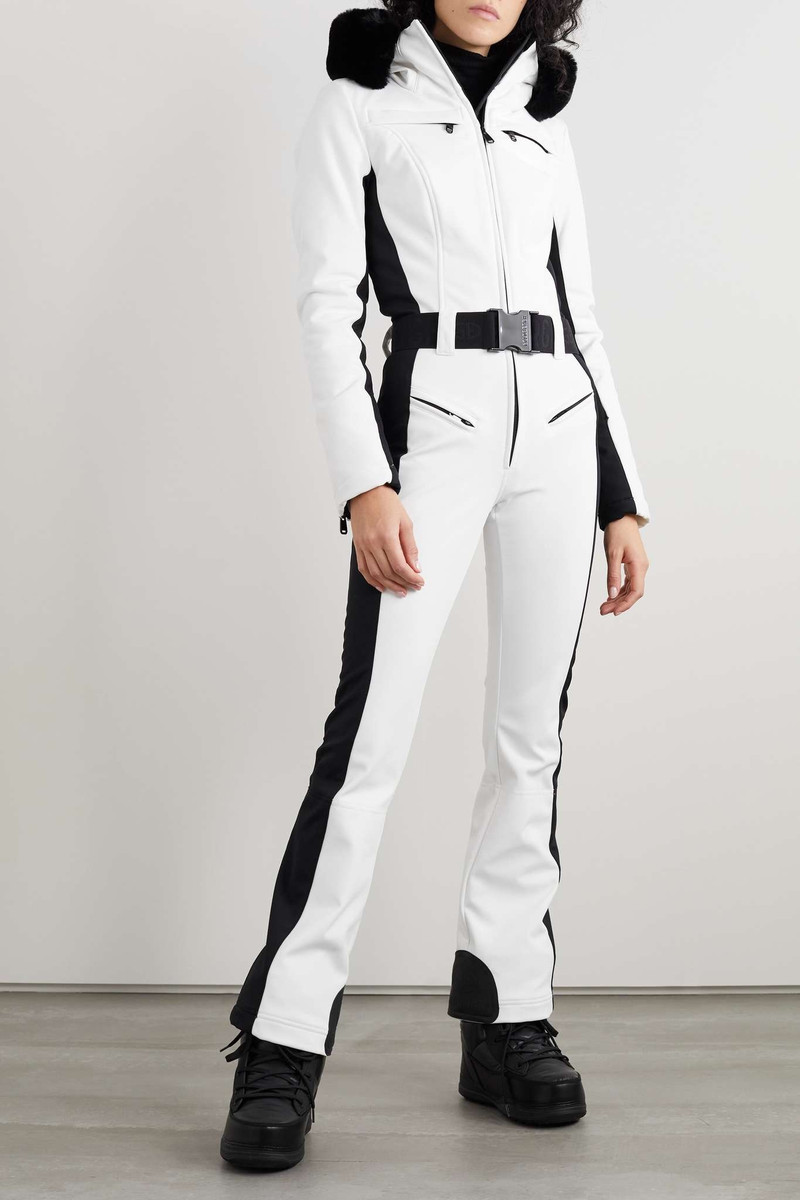 GOLDBERGH Parry belted hooded faux fur-trimmed ski suit White outlook