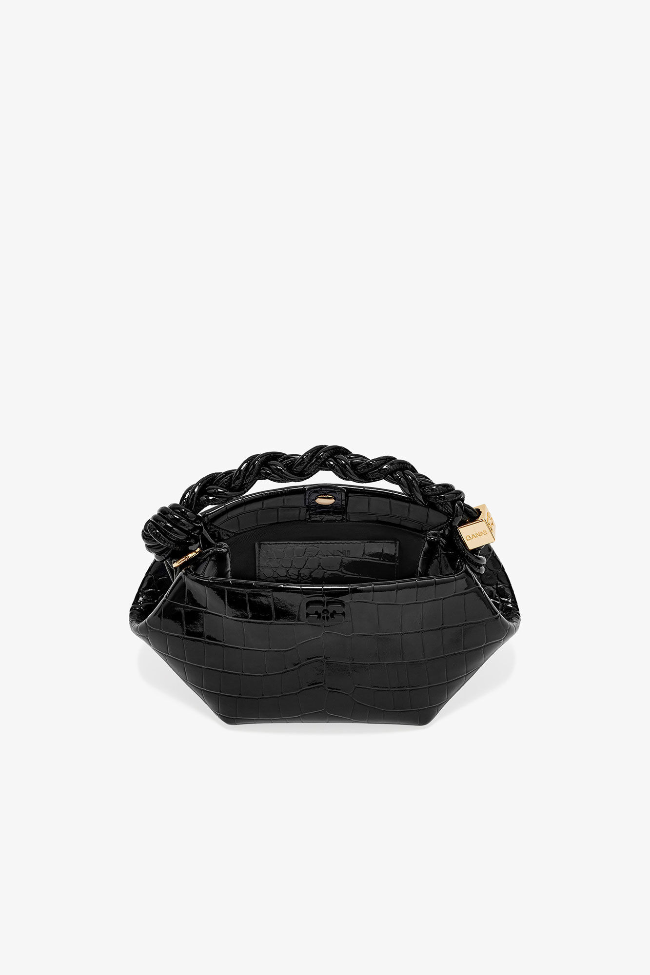 BLACK CROCO PATENT MINI GANNI BOU BAG - 3