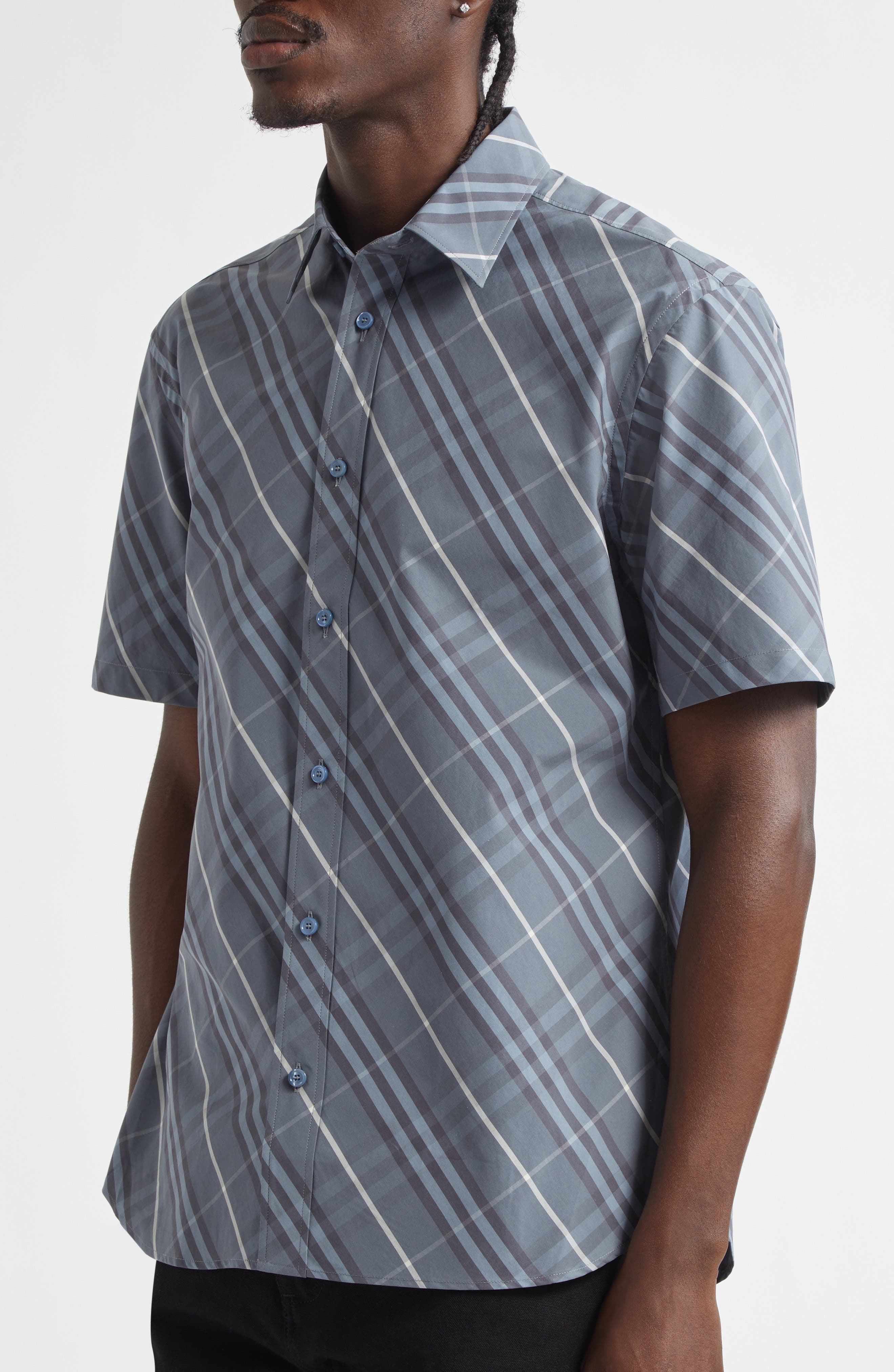 burberry Check Cotton Button-Up Shirt in Pewter Ip Check at Nordstrom - 4