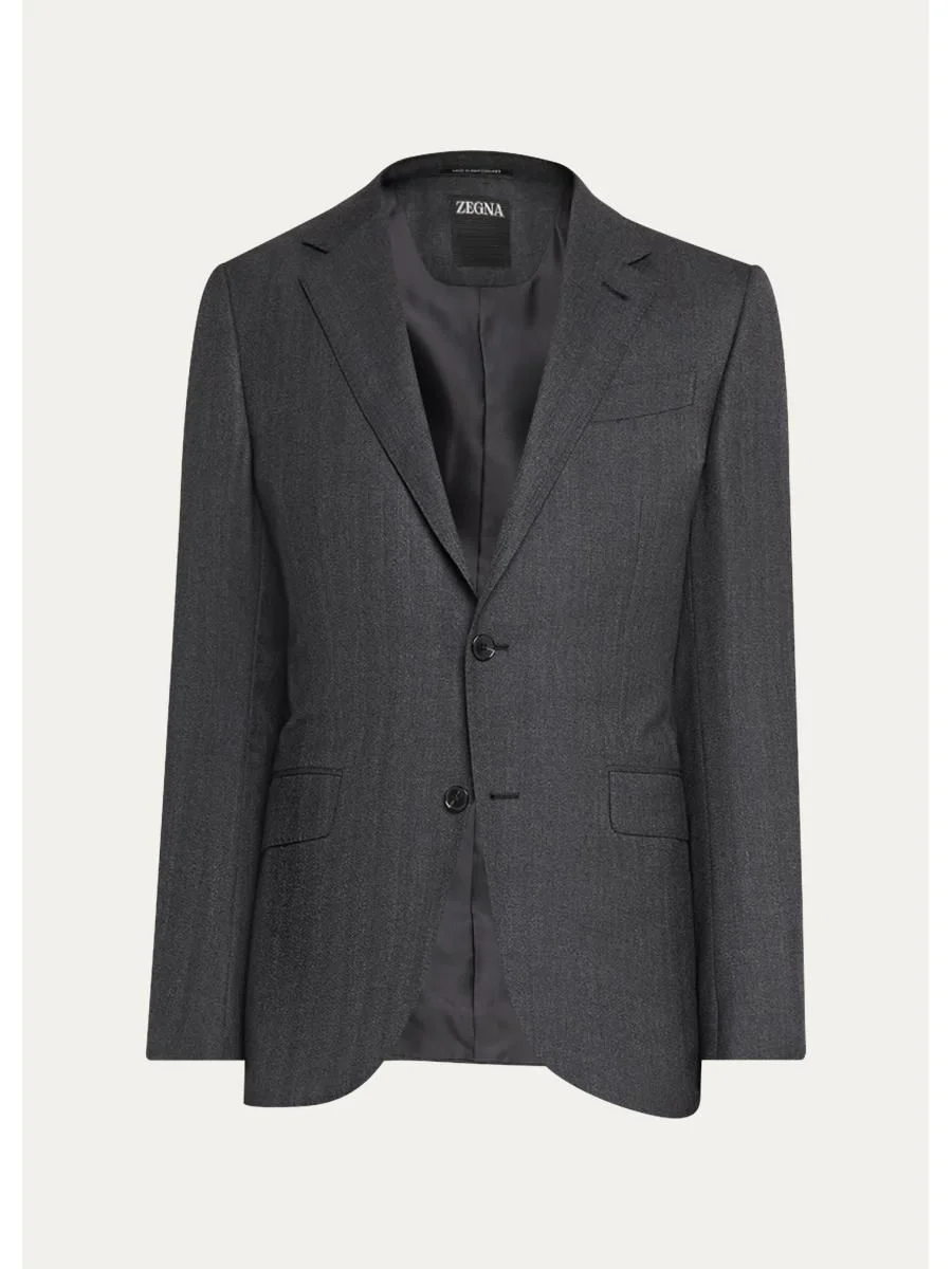 Men's Wool Micro-Chevron Two-Piece Suit - 1