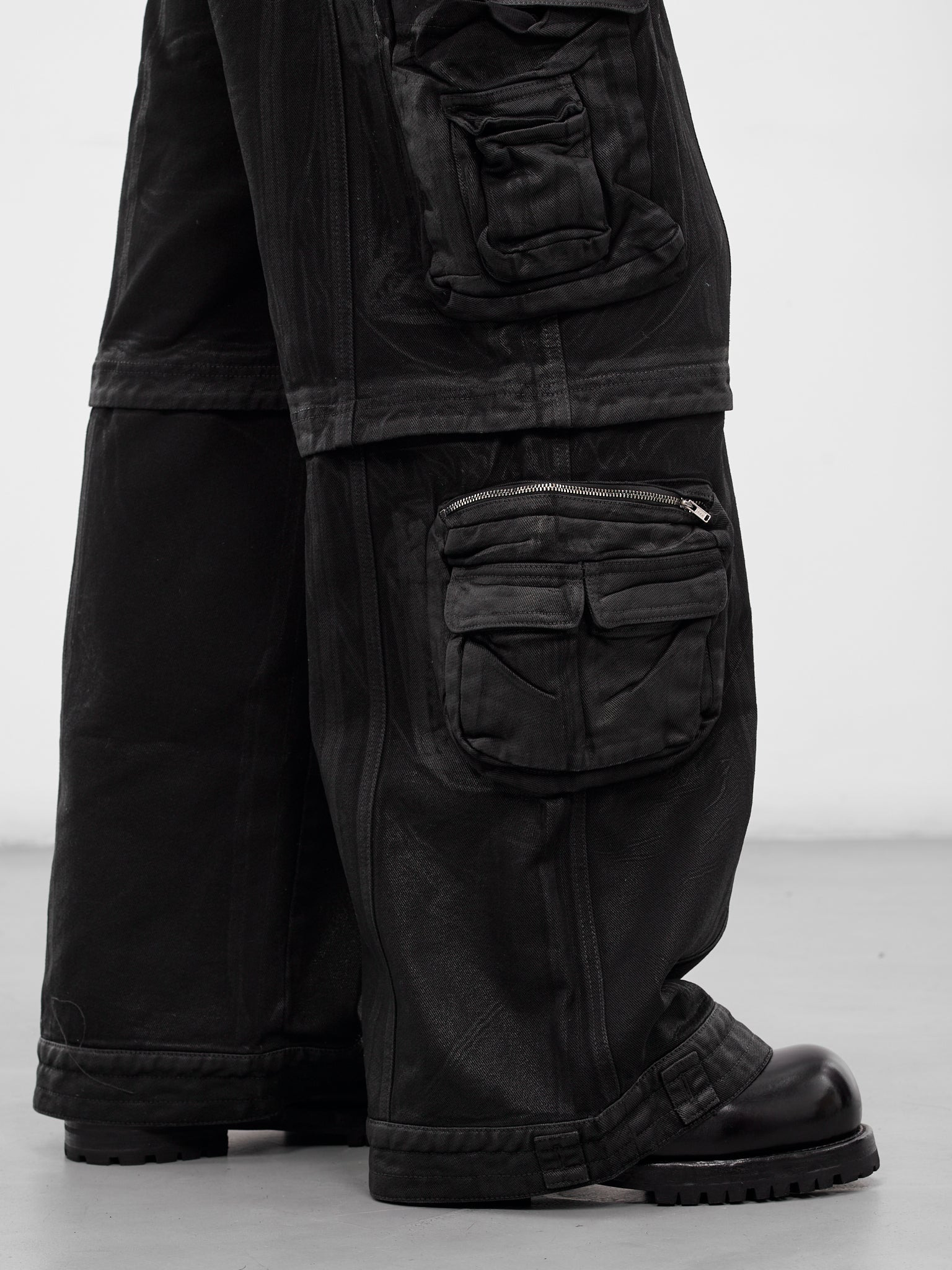 Black Coated Denim Cargo Jeans - 4