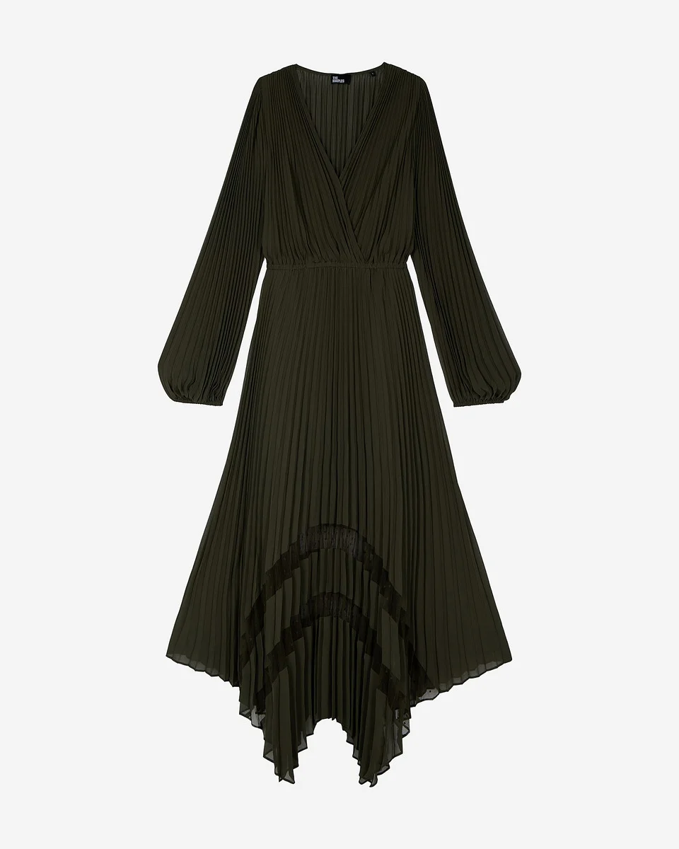 KHAKI PLEATED MAXI DRESS - 1