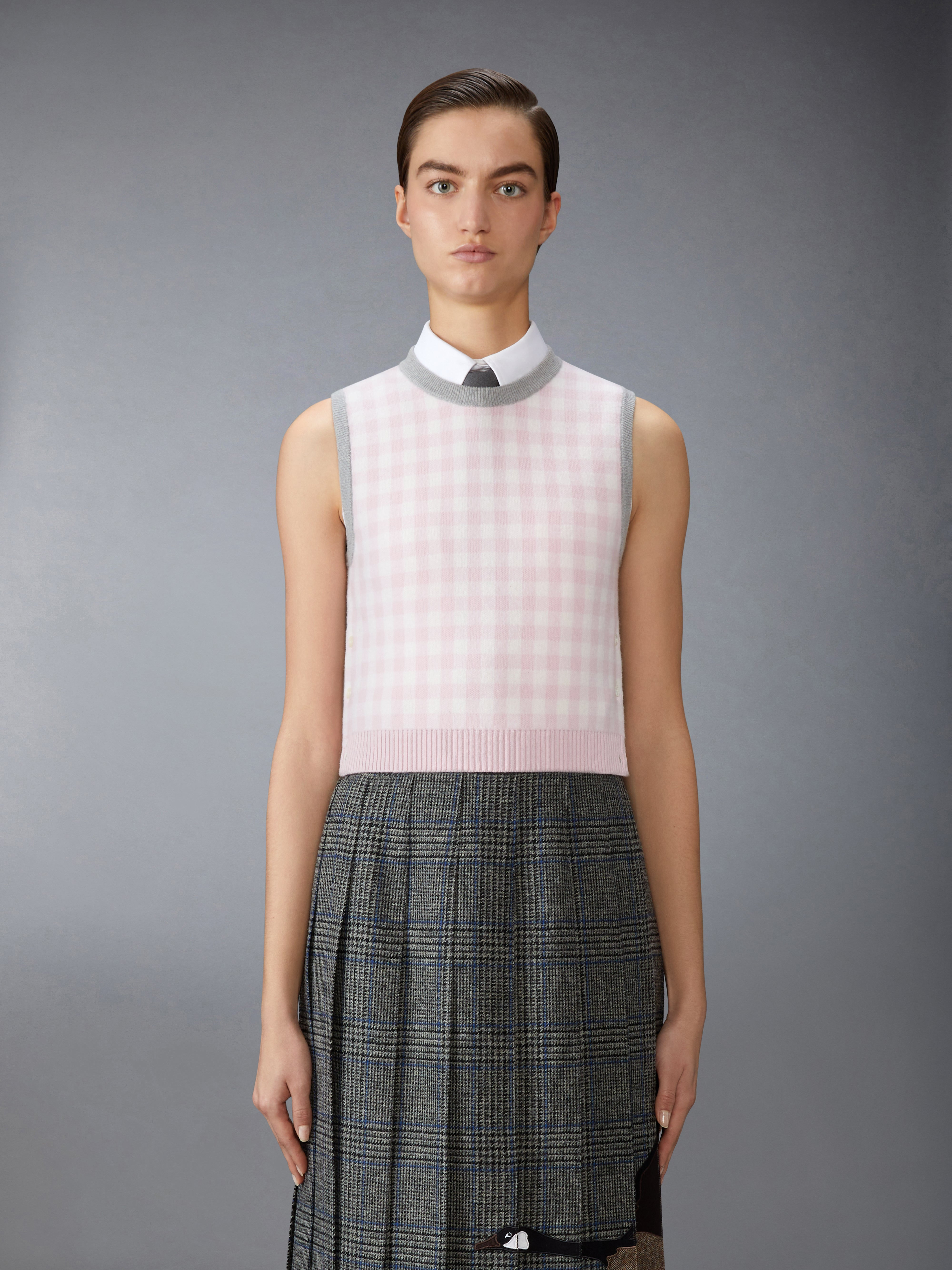 FUNMIX GINGHAM CHECK JACQUARD MERINO WOOL SHELL TOP - 2