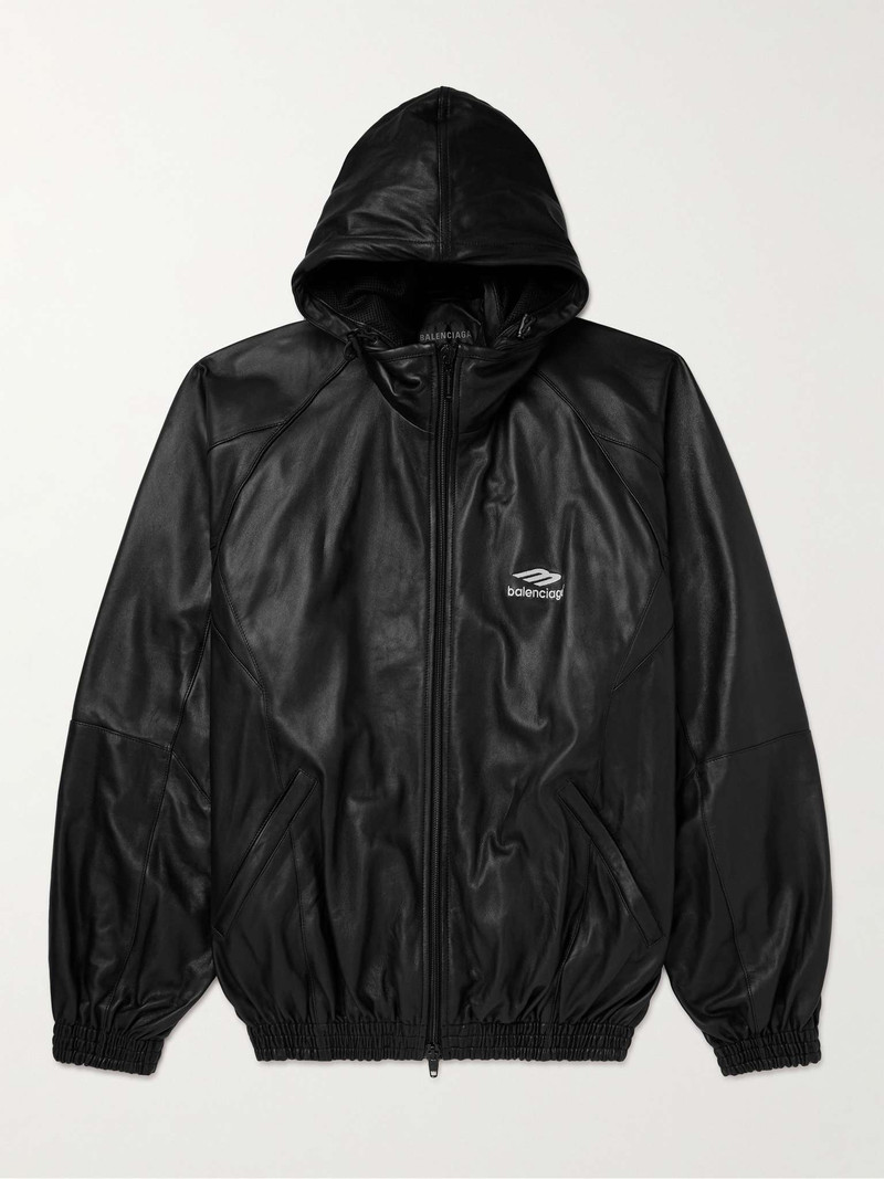 Logo-Embroidered Leather Track Jacket 1