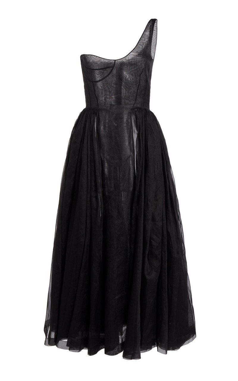 ASYMMETRIC OFF-SHOULDER DRESS WITH GATHERED SKIRT BLACK 7