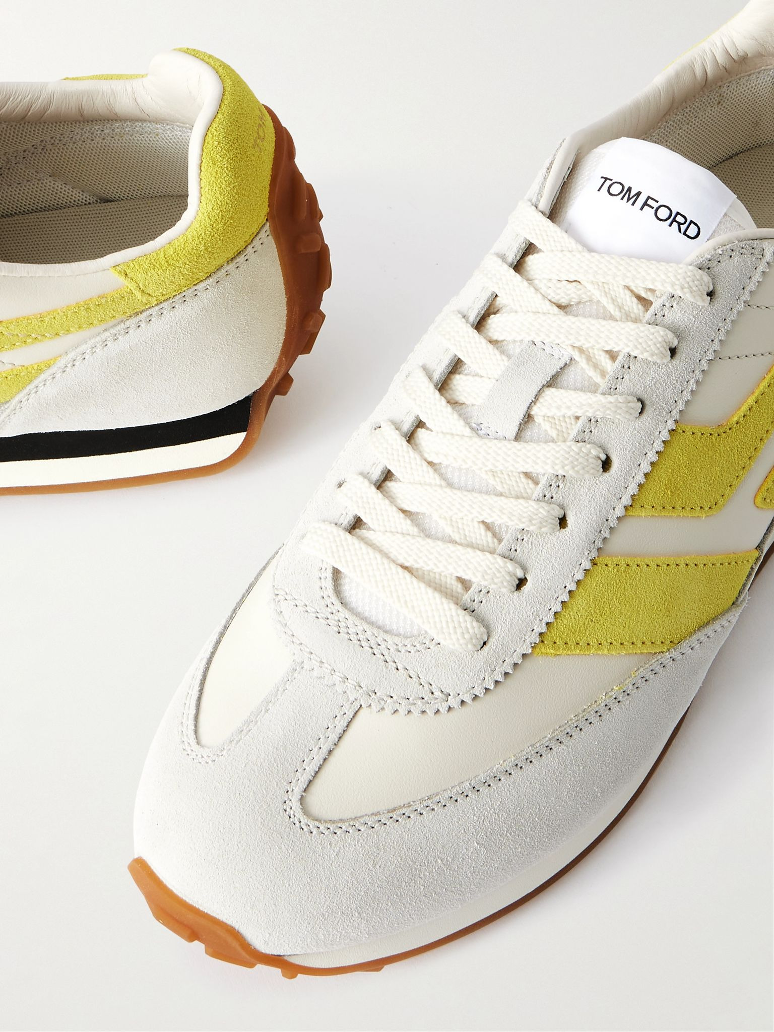 Mesh and Suede-Trimmed Leather Sneakers Yellow - 5
