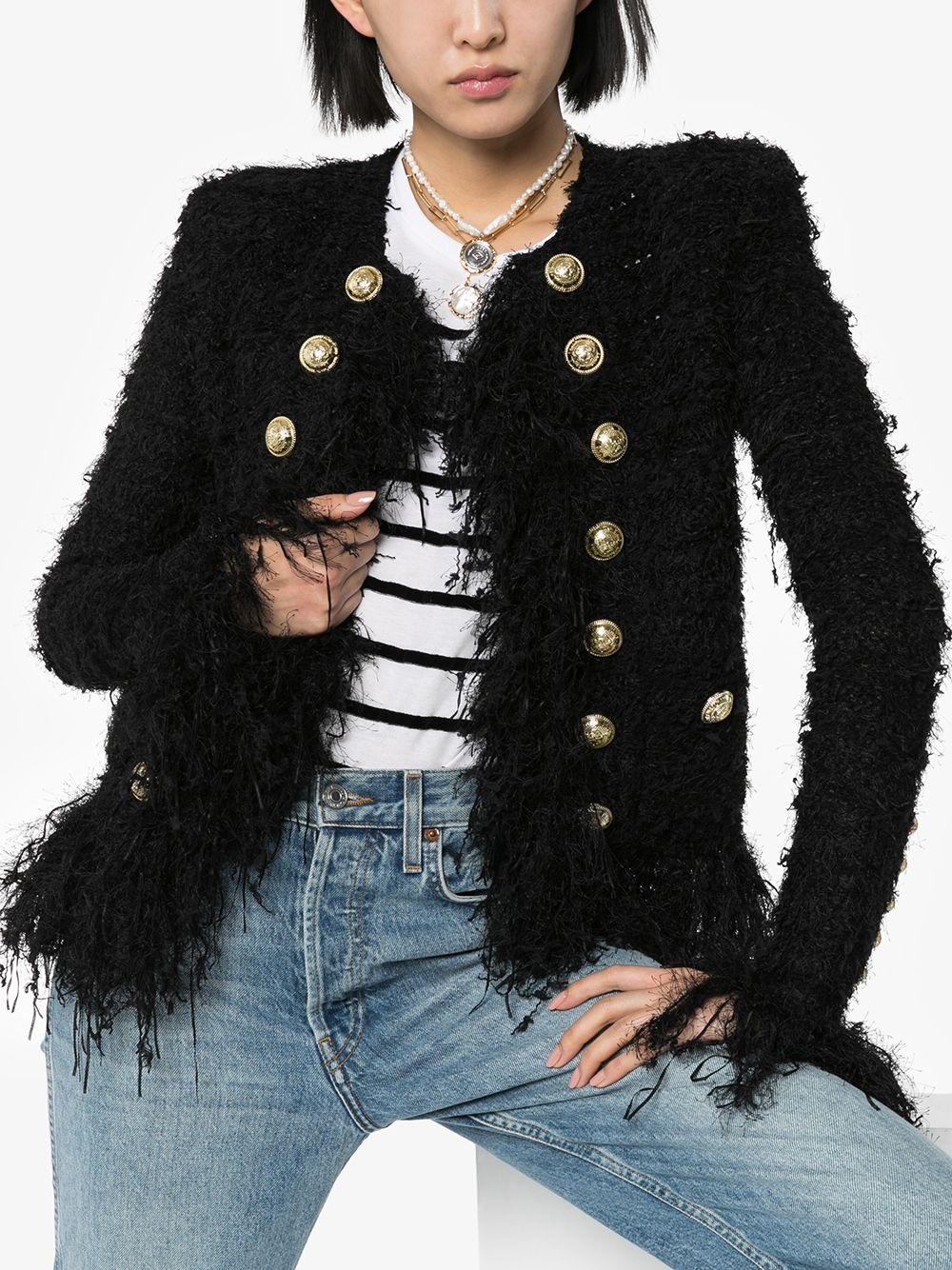 fringed tweed jacket - 3