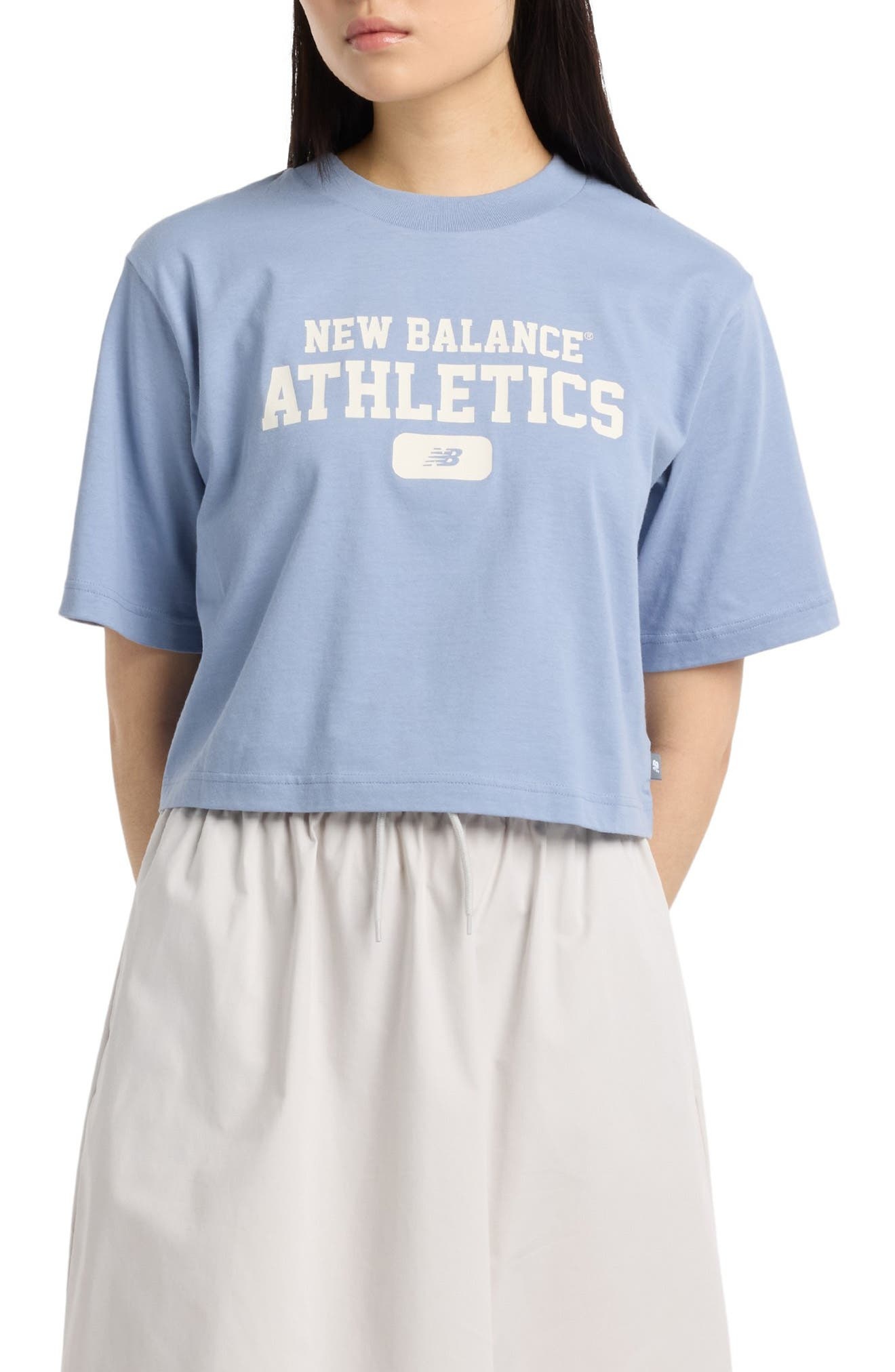 New Balance Heritage Relaxed Crop Logo Graphic T-Shirt in Dusk Shower at Nordstrom - 1