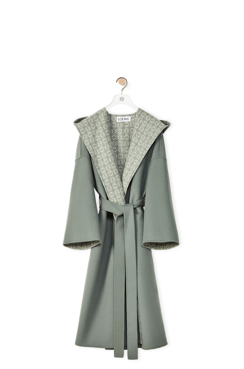 Anagram jacquard hooded coat in wool 1