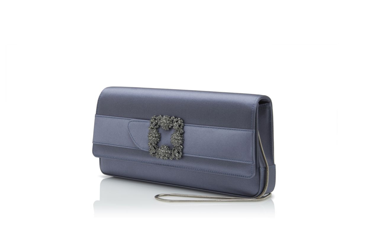 Grey Satin Jewel Buckle Clutch - 3