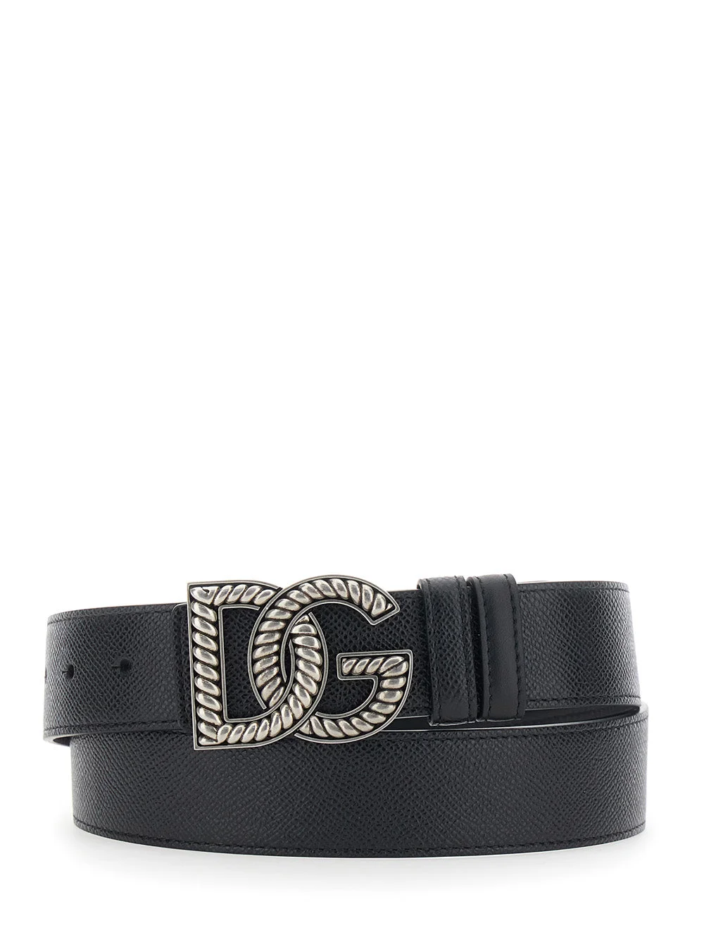Dolce & Gabbana Men Black Belt With Logo Plaque On The Front In Leather Man - 1