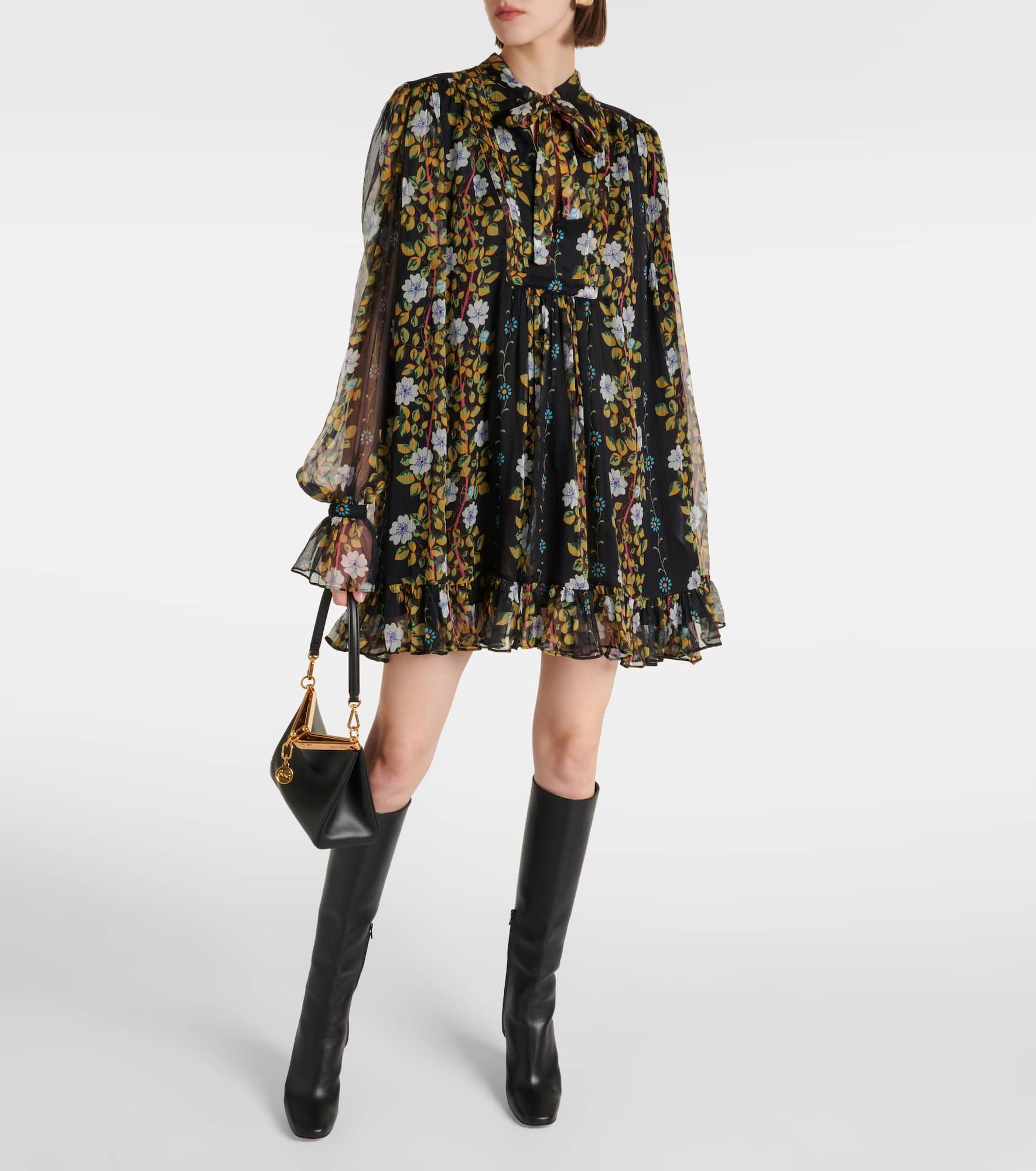 Floral silk crepon minidress - 2