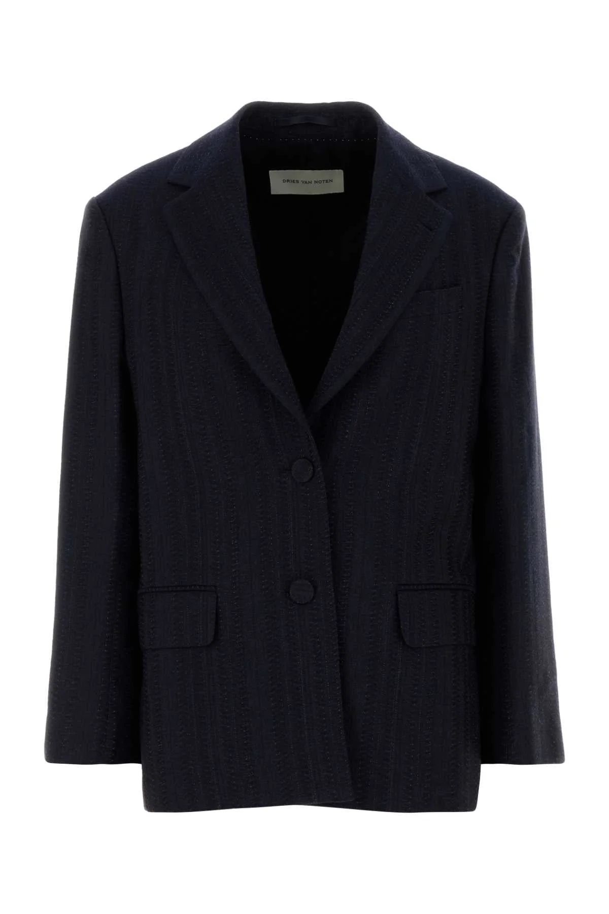 Dries Van Noten Wool-Blend Oversized Blazer — Navy - 1