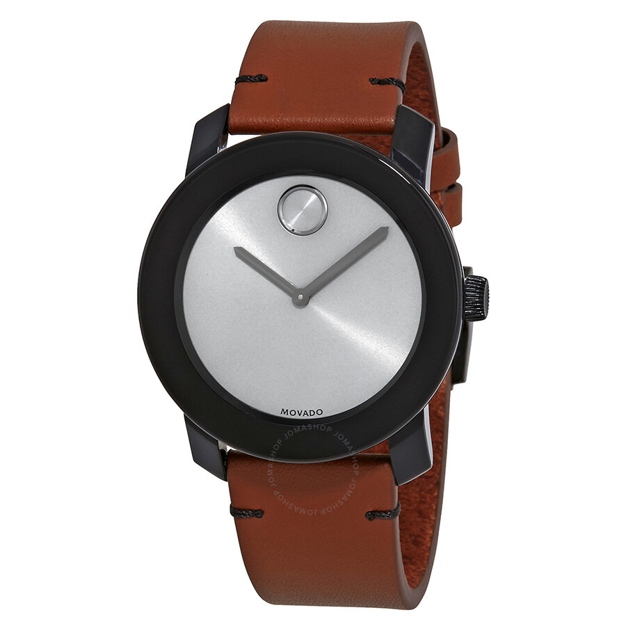 Movado - Movado Bold Grey Sunray Dial Cognac Leather Men's Watch 3600442 - 1