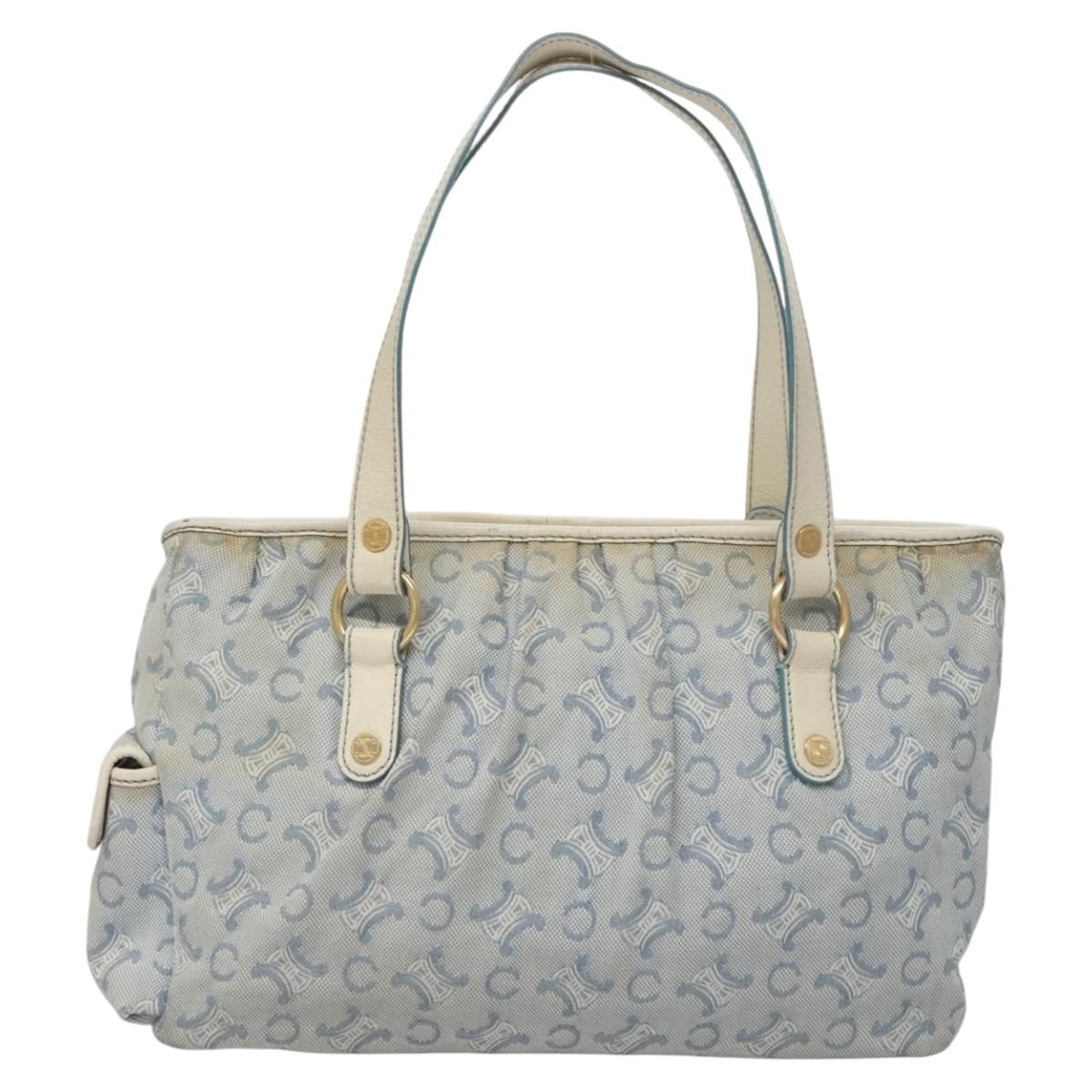 CELINE C Macadam Canvas Tote Bag Light Blue White Gold - 2