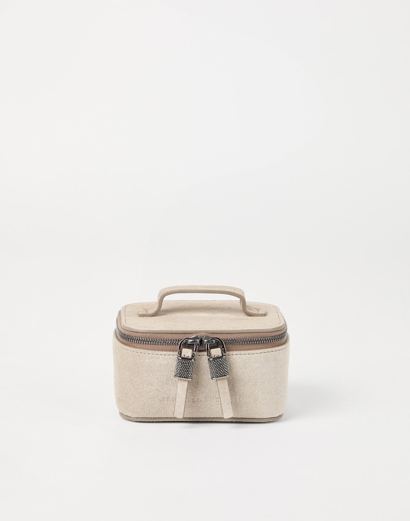 Suede small jewelry box with shiny zipper pull 1