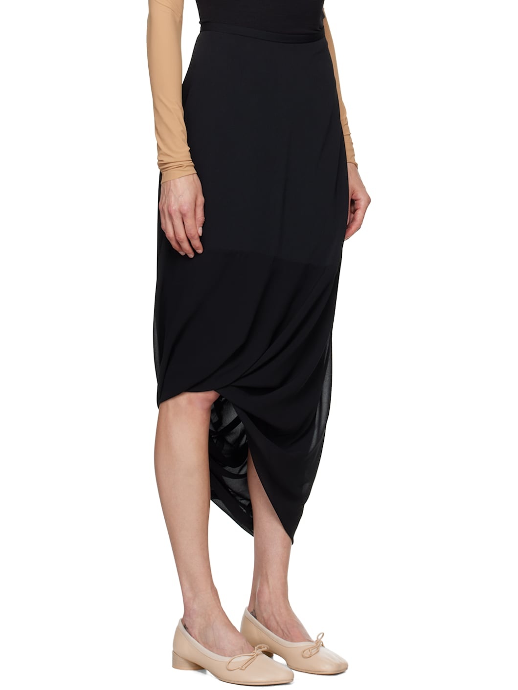 Black Asymmetric Midi Skirt - 2