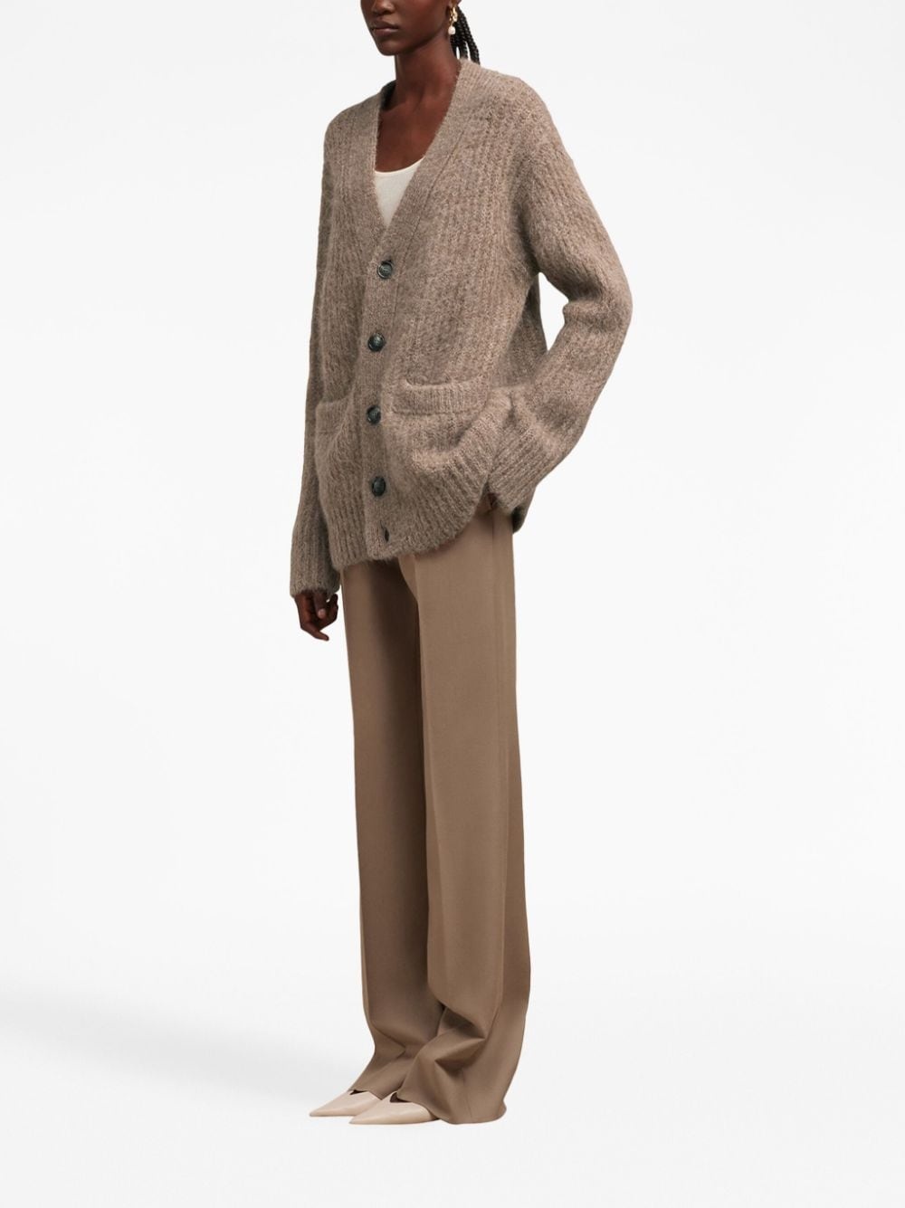 V-neck rib-knit cardigan - 2