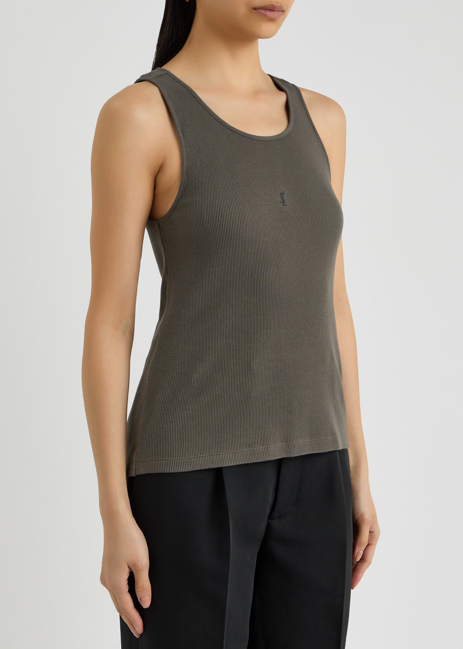 Saint Laurent Logo-embroidered Ribbed Cotton Tank - 2