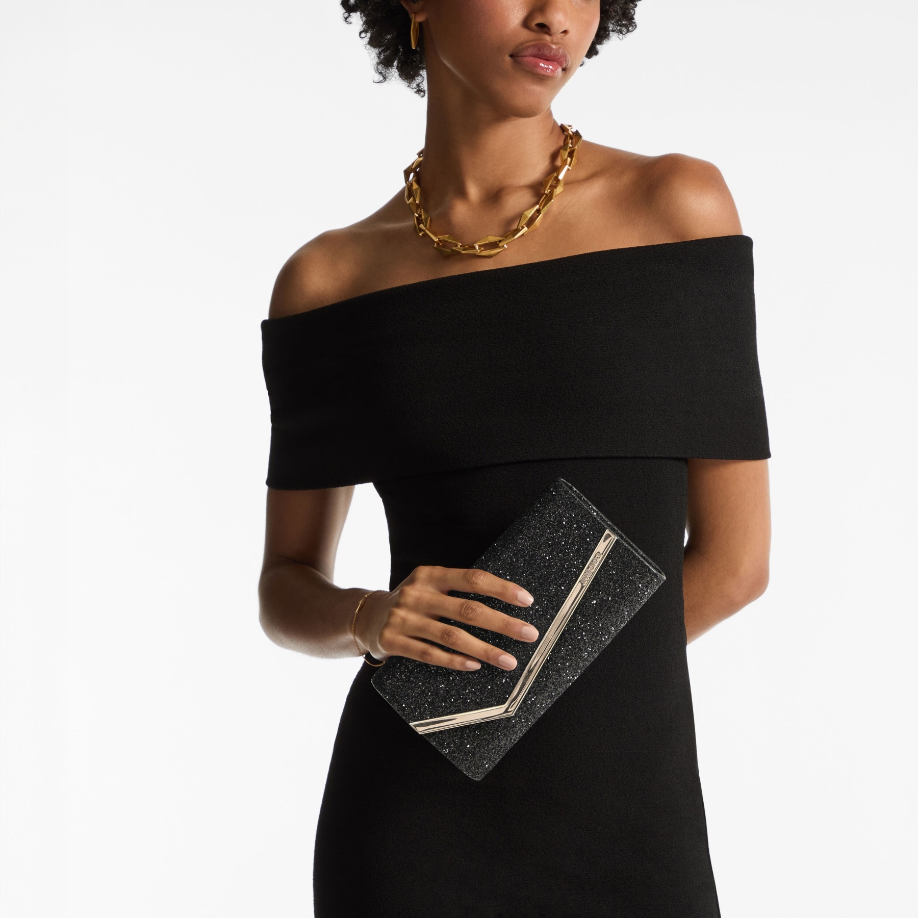 Emmie
Black Glitter Fabric Clutch Bag - 2