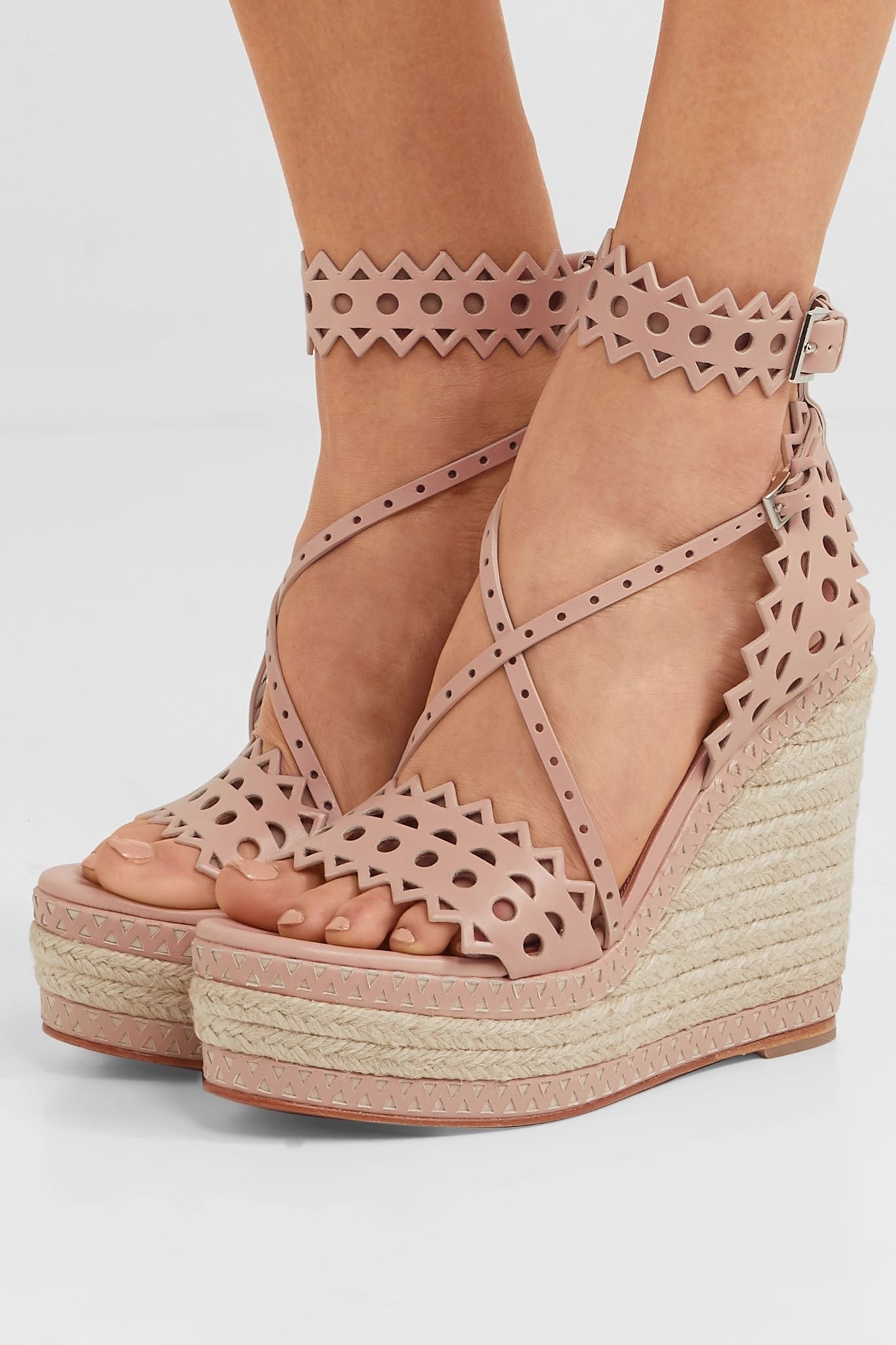 140 laser-cut leather wedge espadrilles - 2