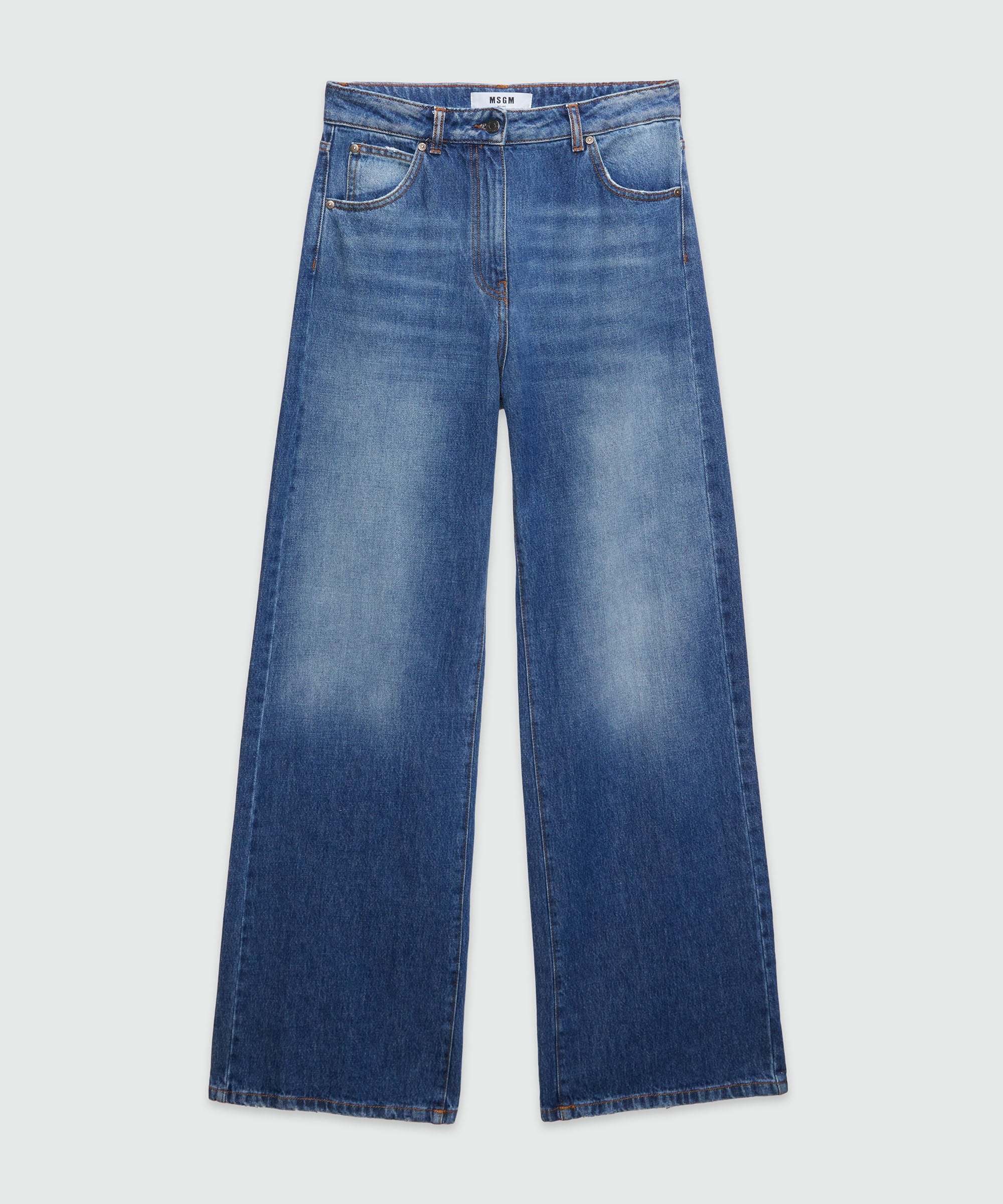 Wide-leg pre-washed effect blue denim pants - 1