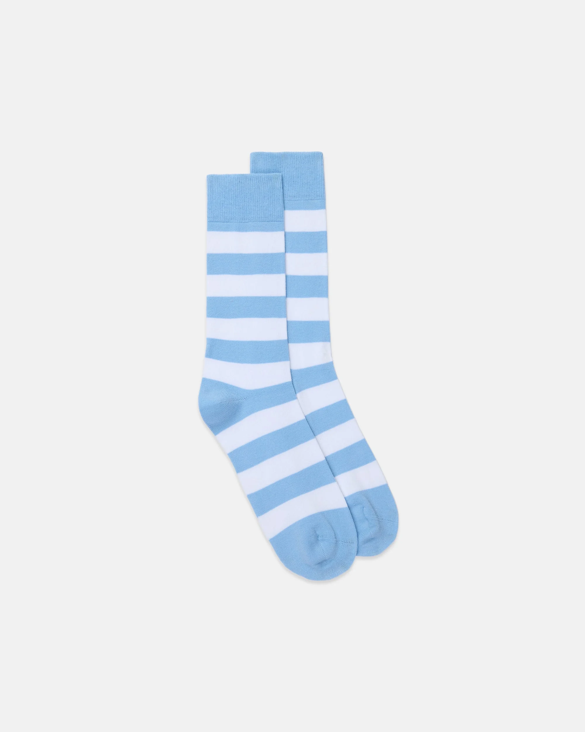 SKY & WHITE HOOP STRIPE COTTON SOCKS - 1