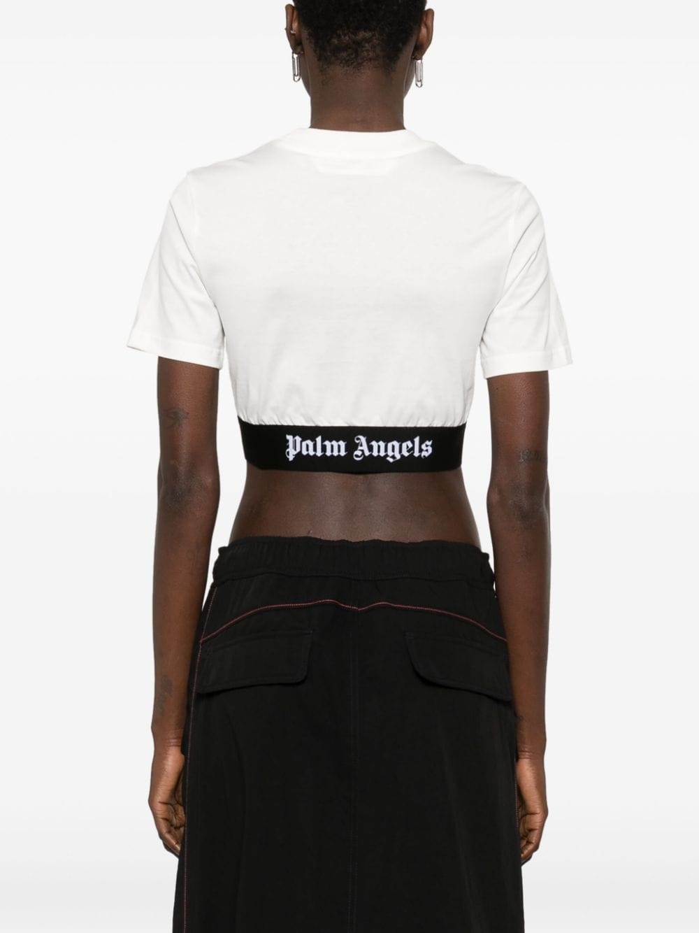 logo-jacquard cropped T-shirt - 4