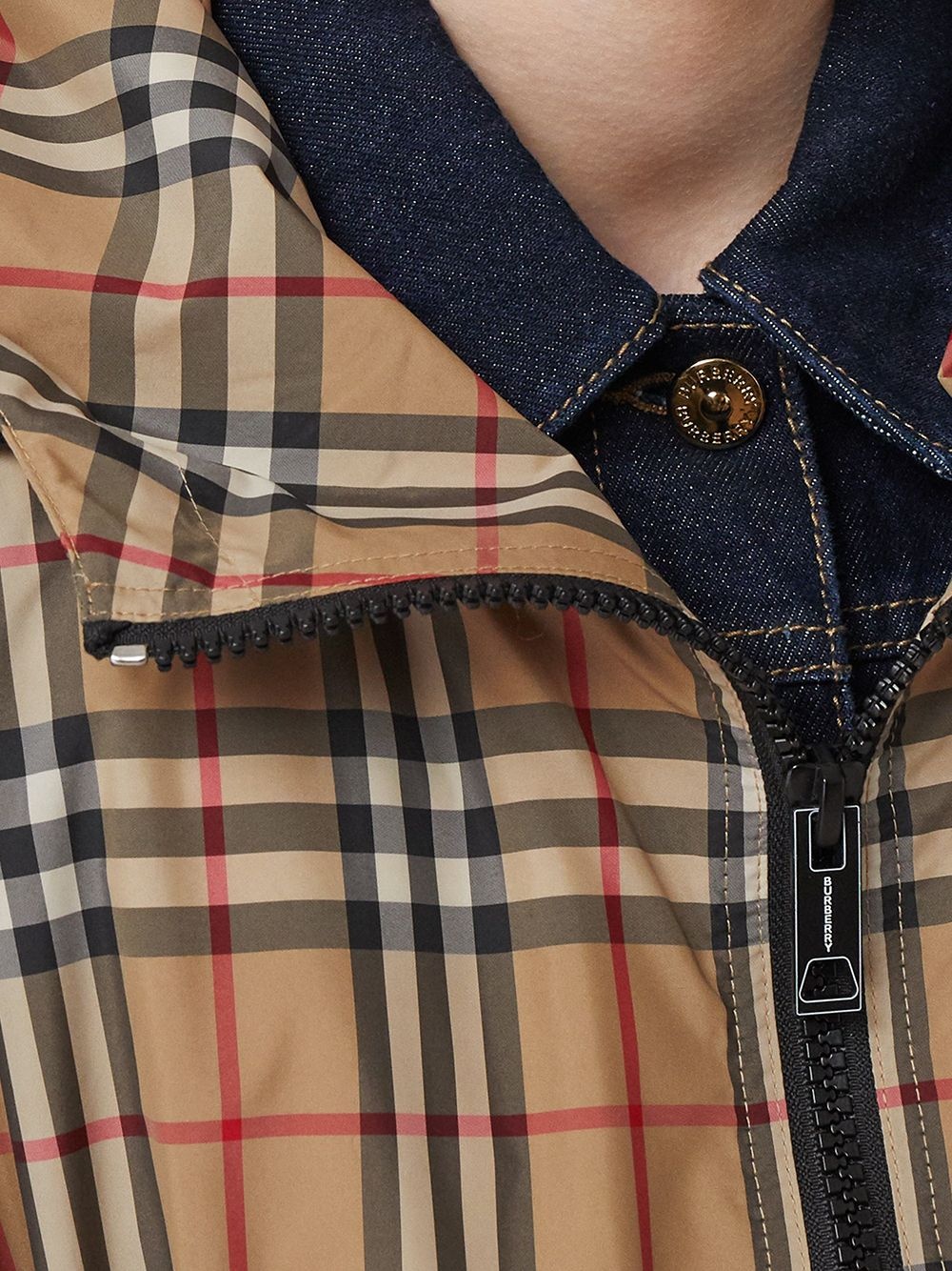 logo tape Vintage Check hooded jacket - 5