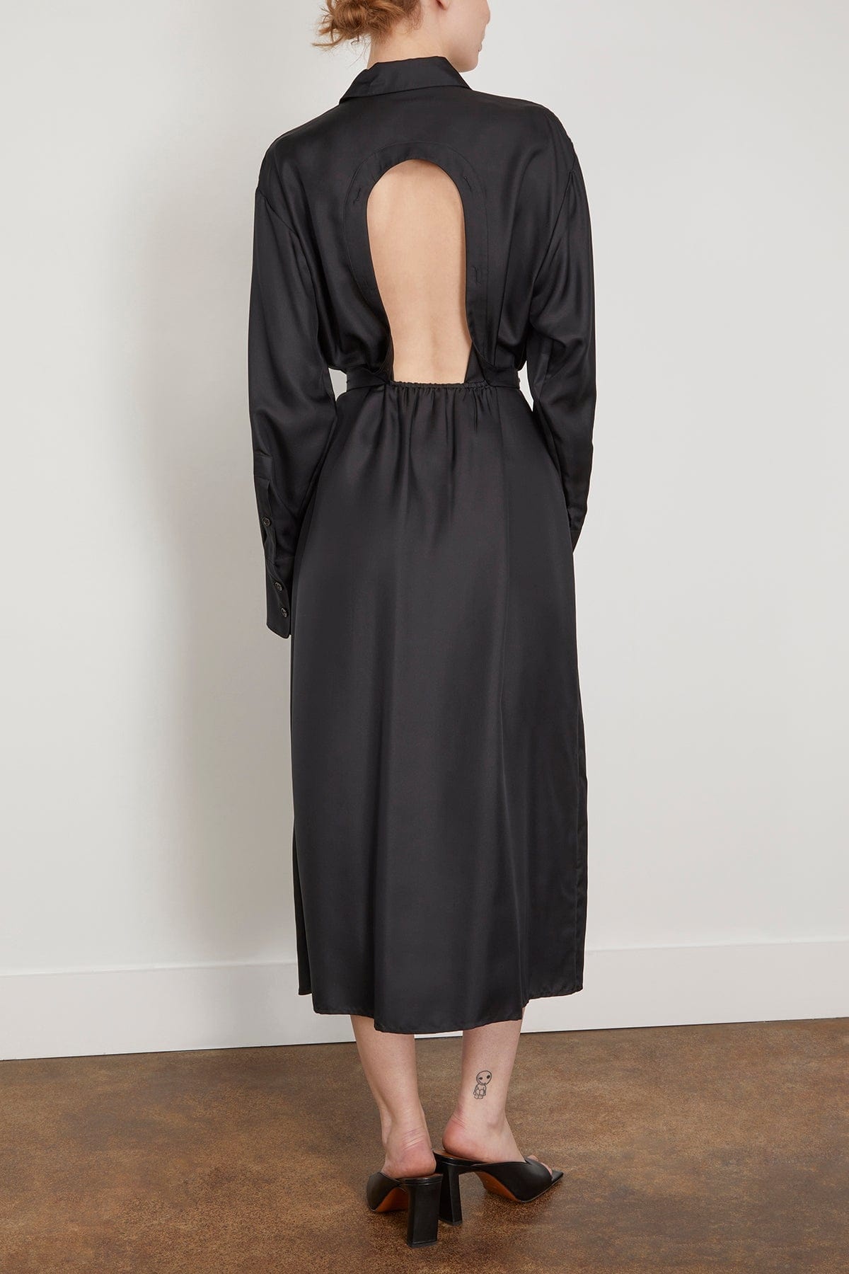 Silk Open Back Wrap Dress in Noir - 4