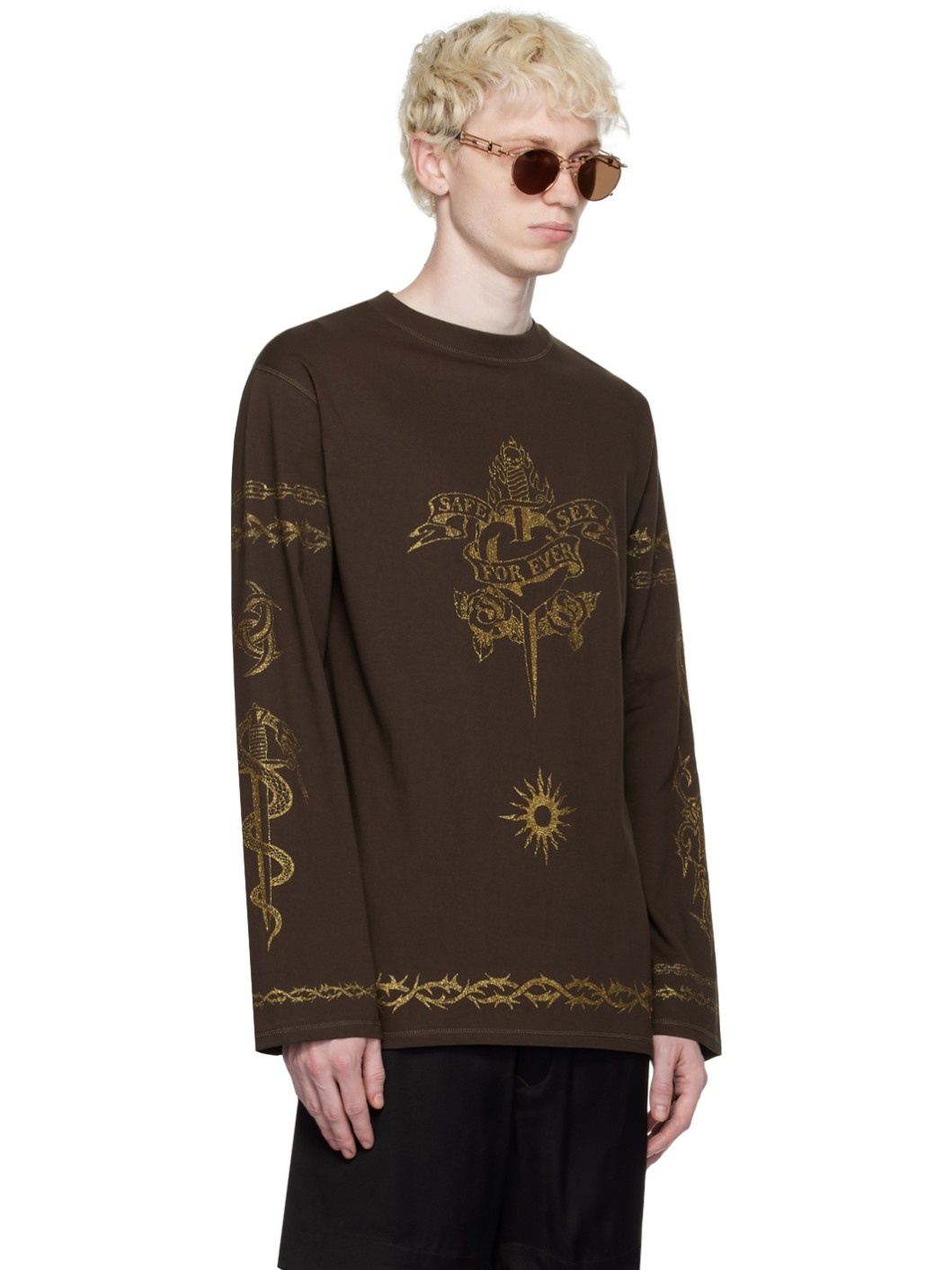 Brown Glitter Long Sleeve T-Shirt - 2