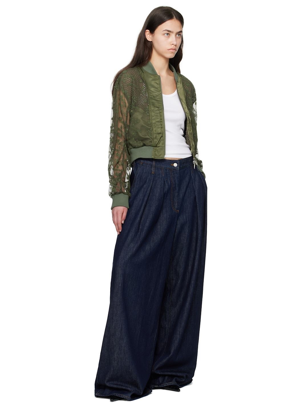 Andersson Bell double layered logo lace short bomber jacket