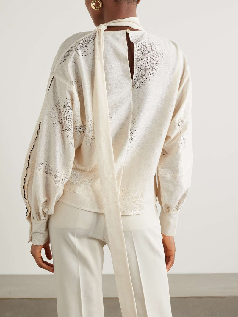 Tie-detailed lace-trimmed cotton-blend blouse 3