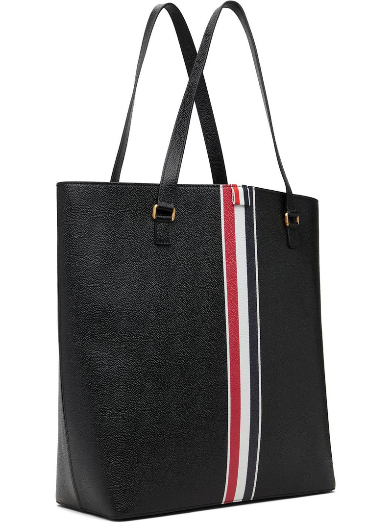 Thom Browne Black Vertical Pebble Grain Leather Tote outlook