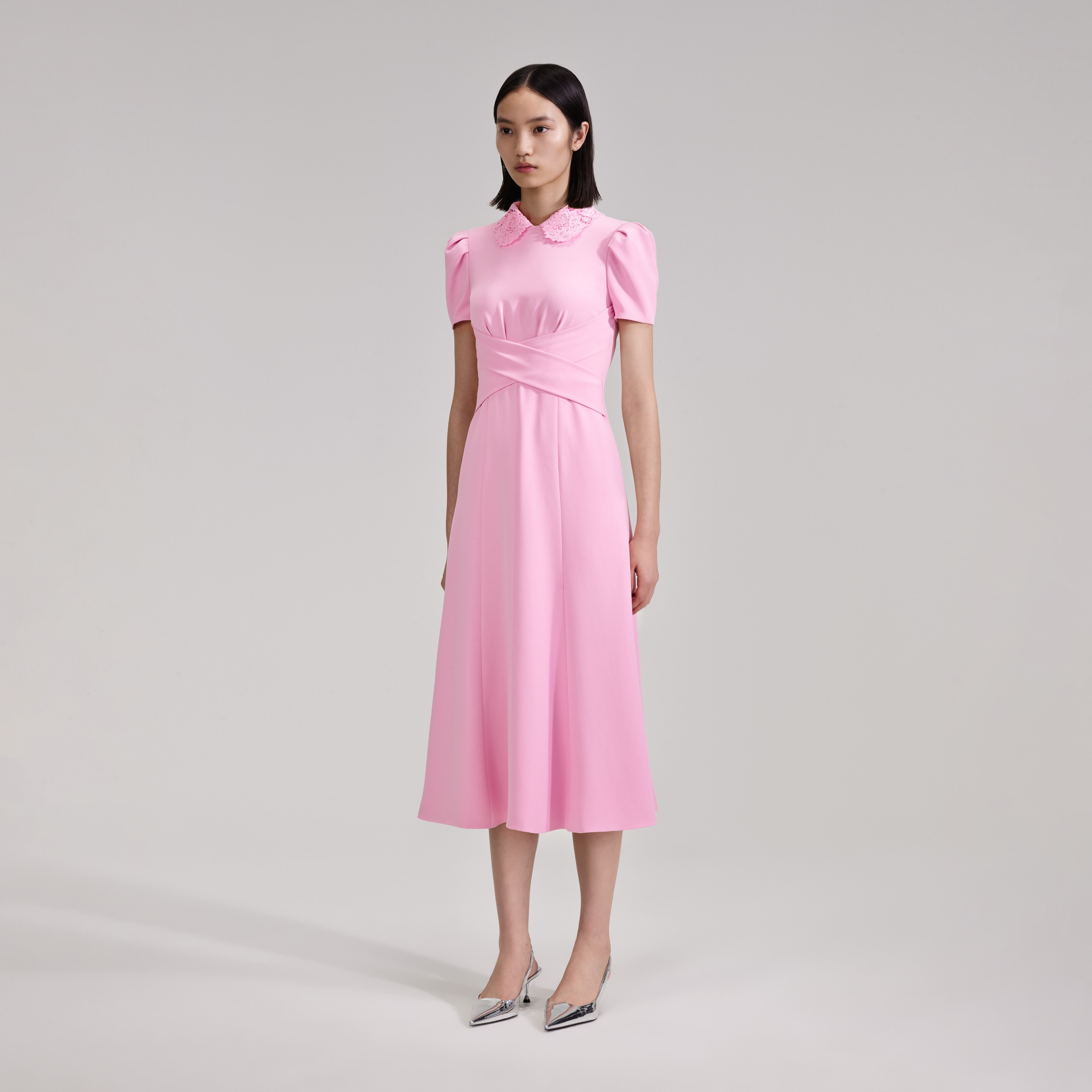 Pink Heavy Crepe Midi Dress - 2