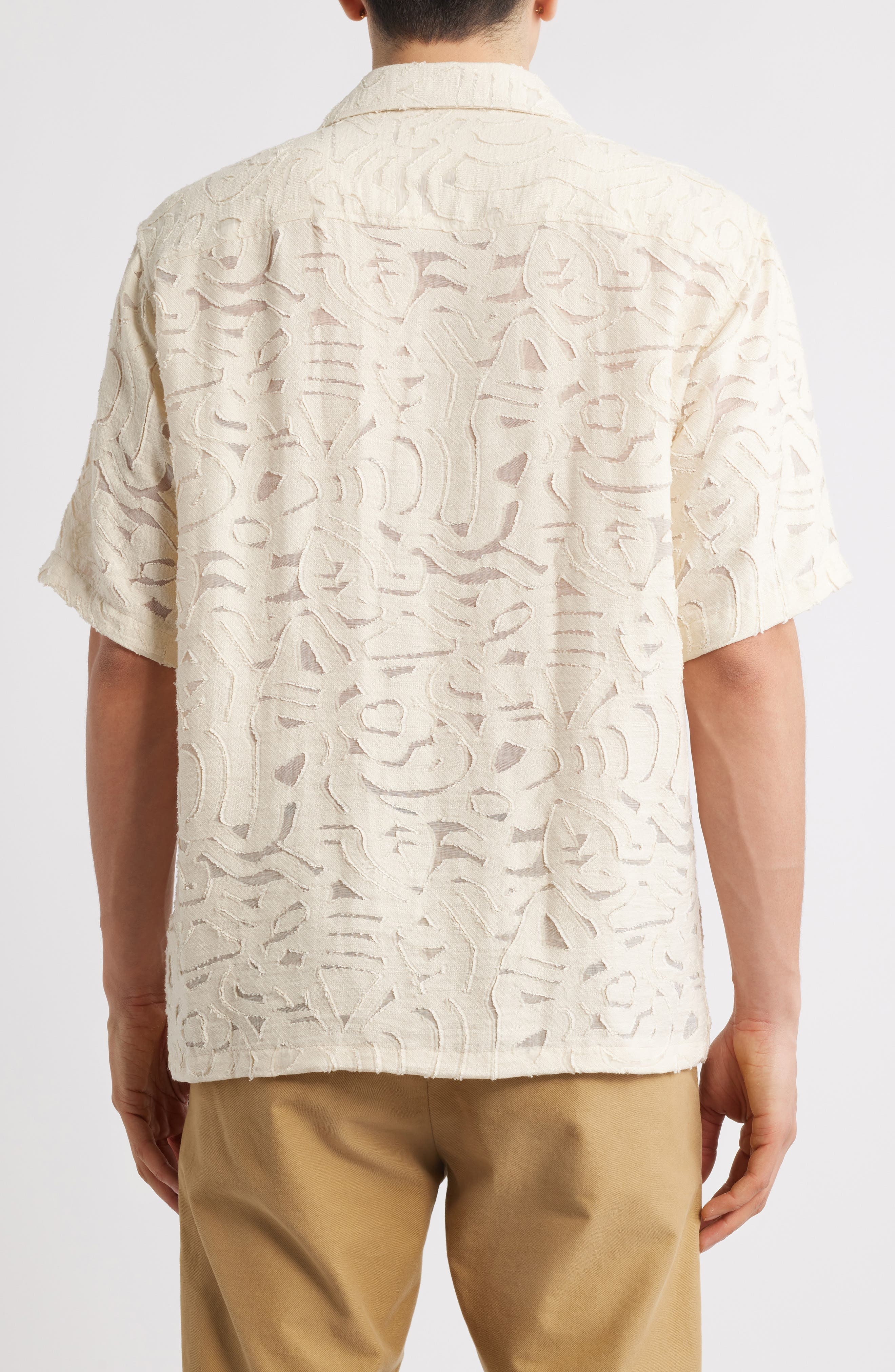 NN07 Freddy Fil Coupé Short Sleeve Button-Up Shirt in Ivory at Nordstrom - 3