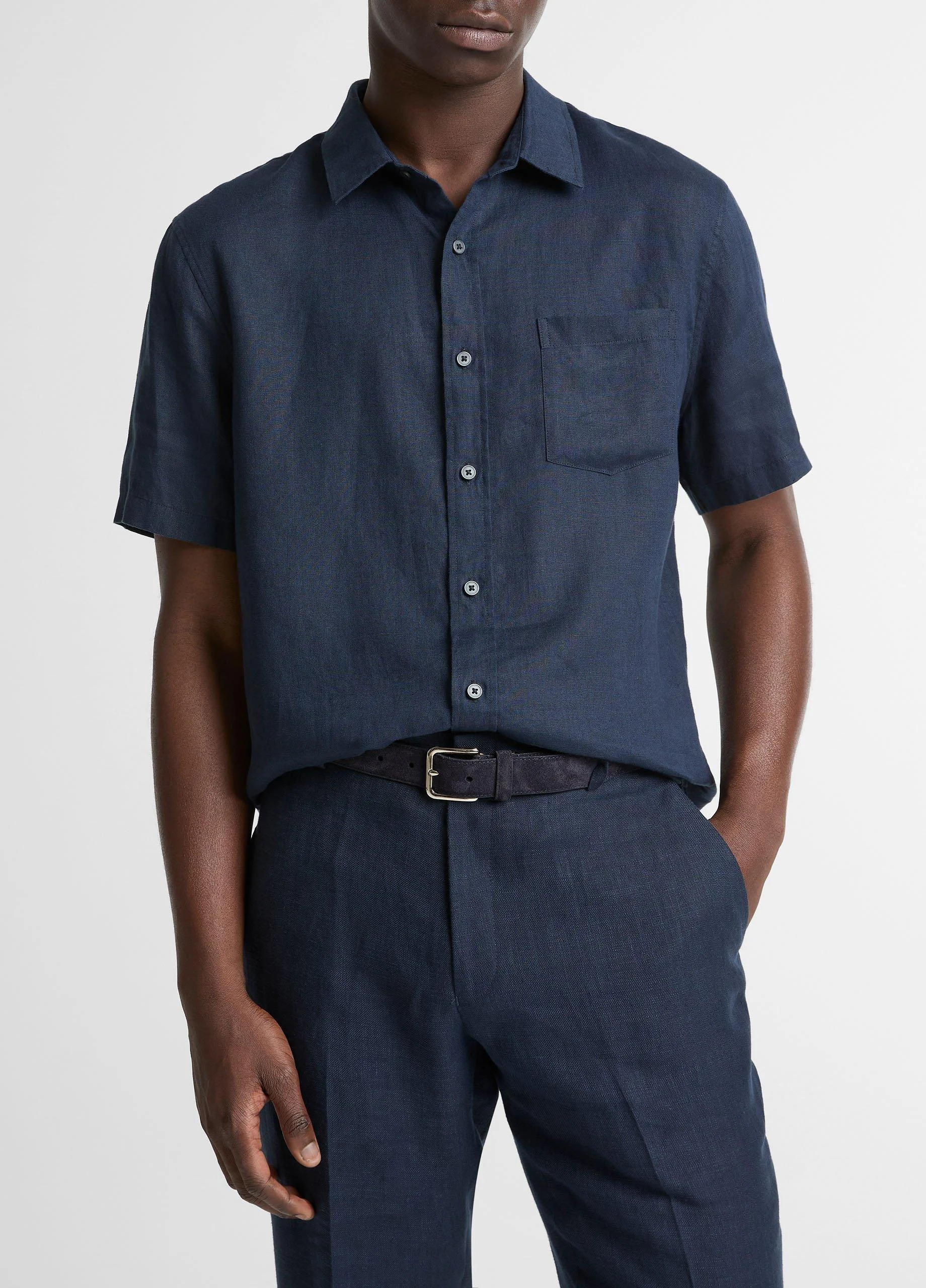 Linen Short-Sleeve Button-Front Shirt - 1