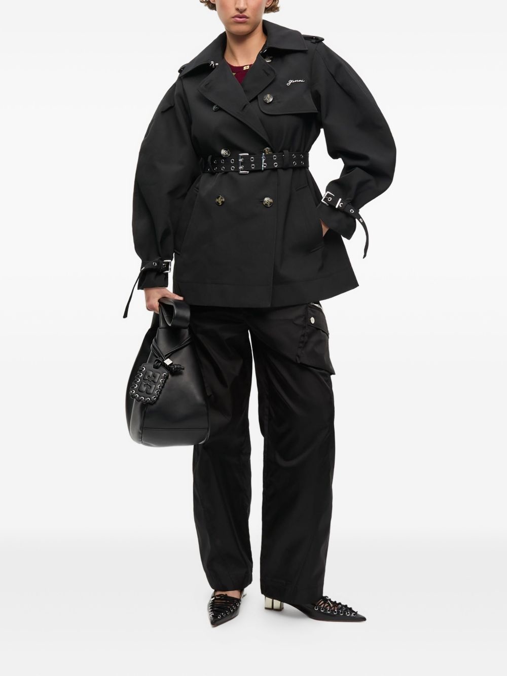 balloon-sleeve trench coat - 2